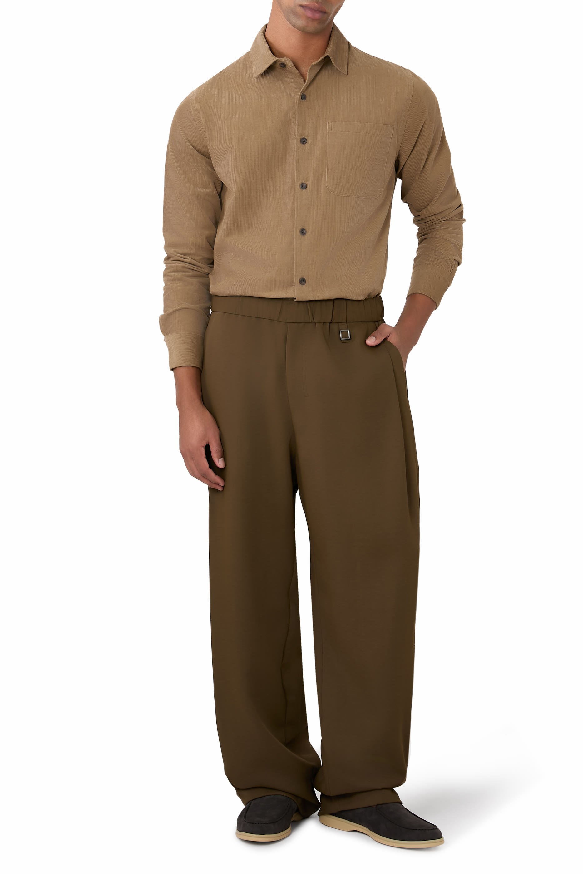 قميص بأزرار قطن مخملي مضلع