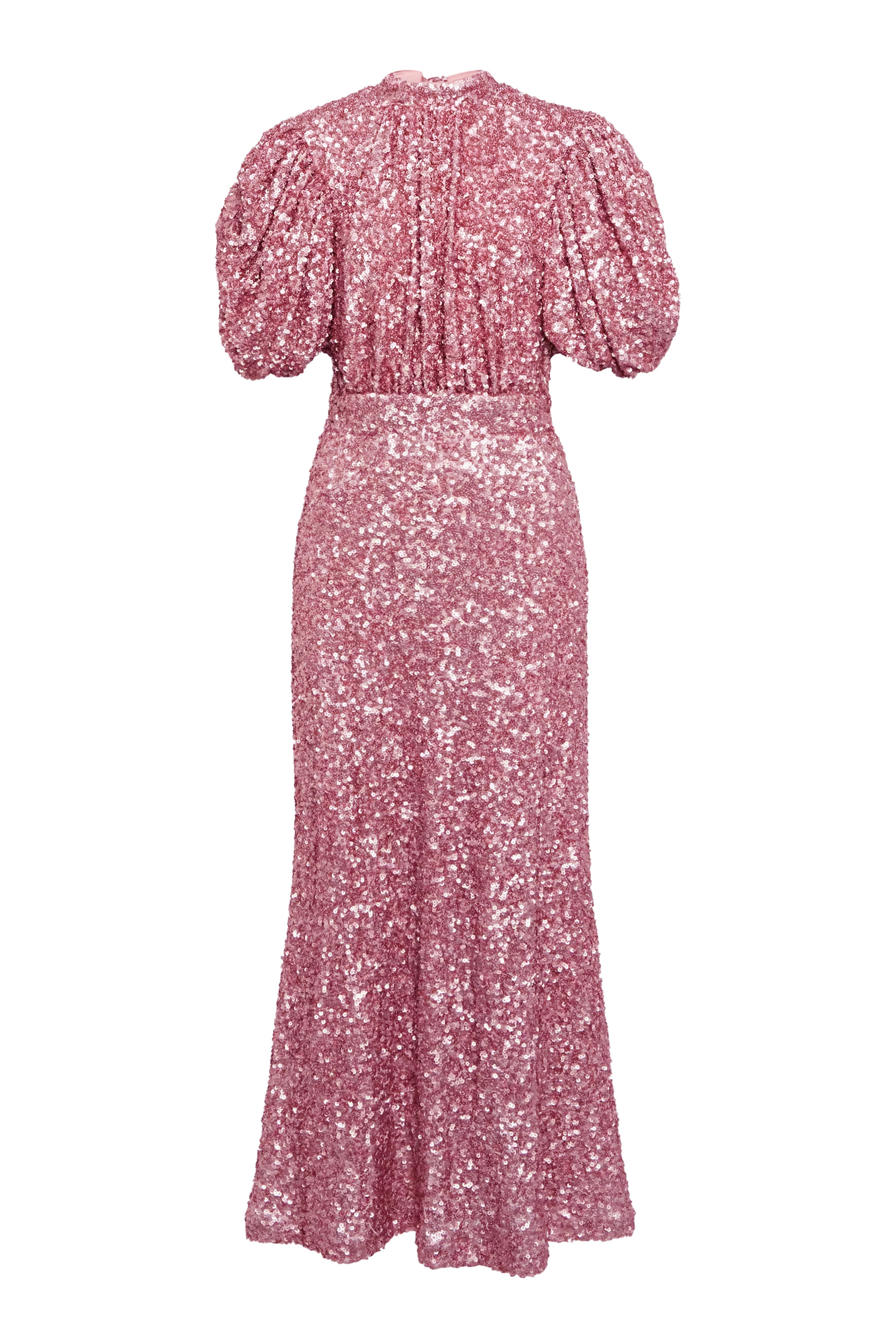 فستان بأكمام منفوخة مطرز بالترتر