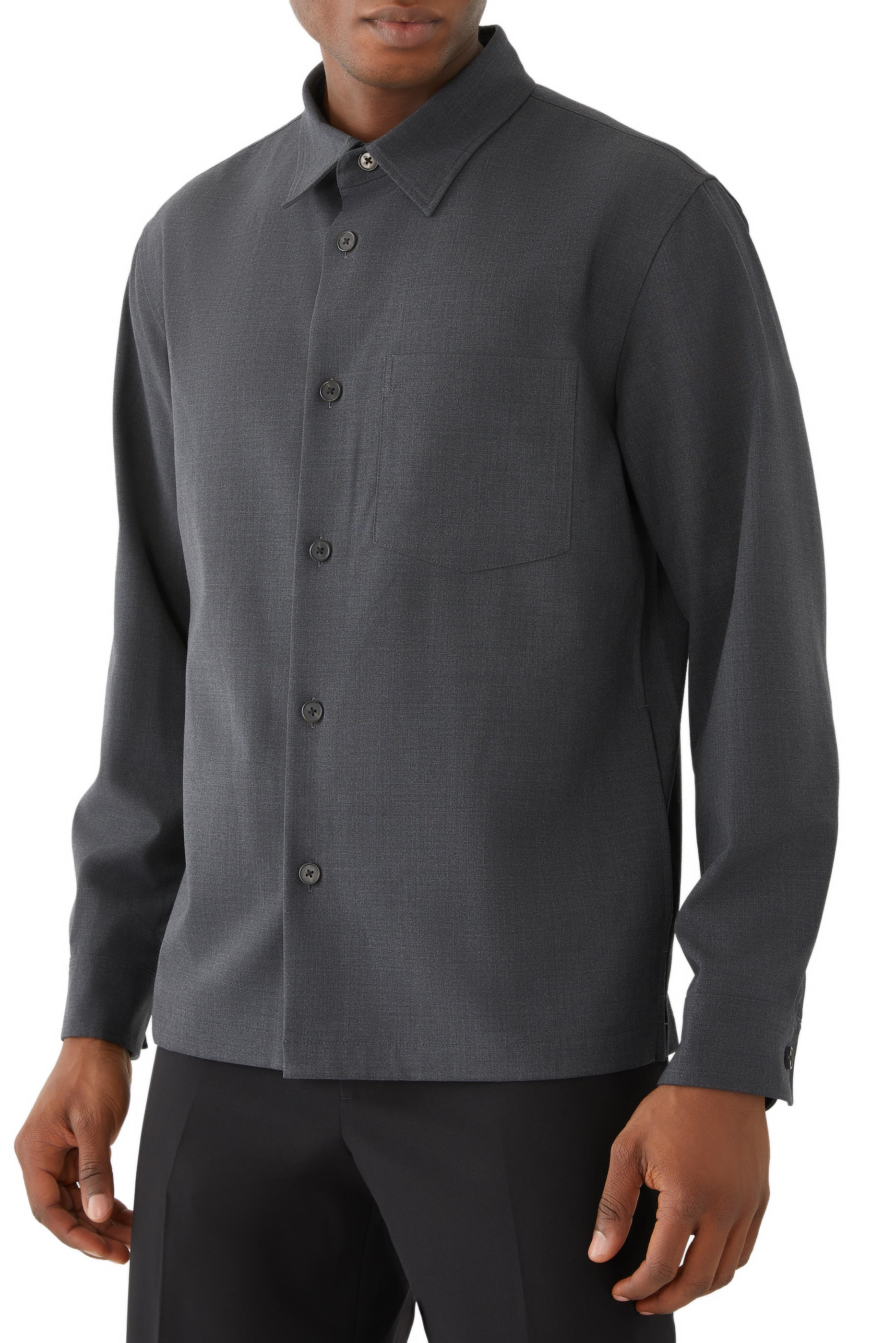 قميص بتصميم جاكيت مزيج صوف تويل