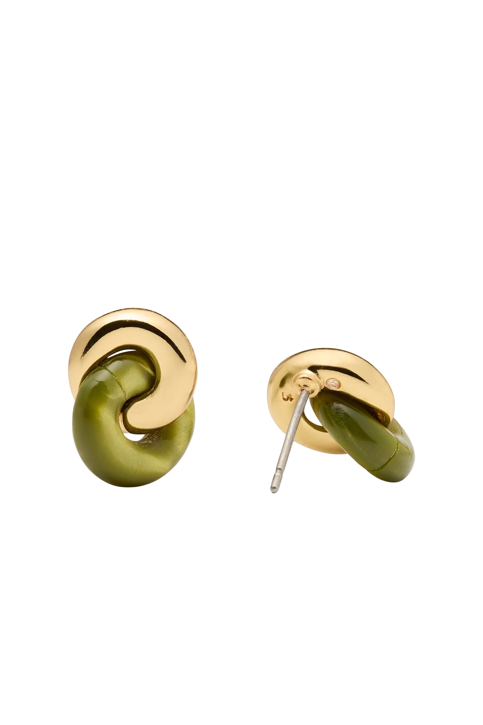 أقراط بتصميم متداخل بلونين، أحجار زركونيا مكعبة وأسيتات