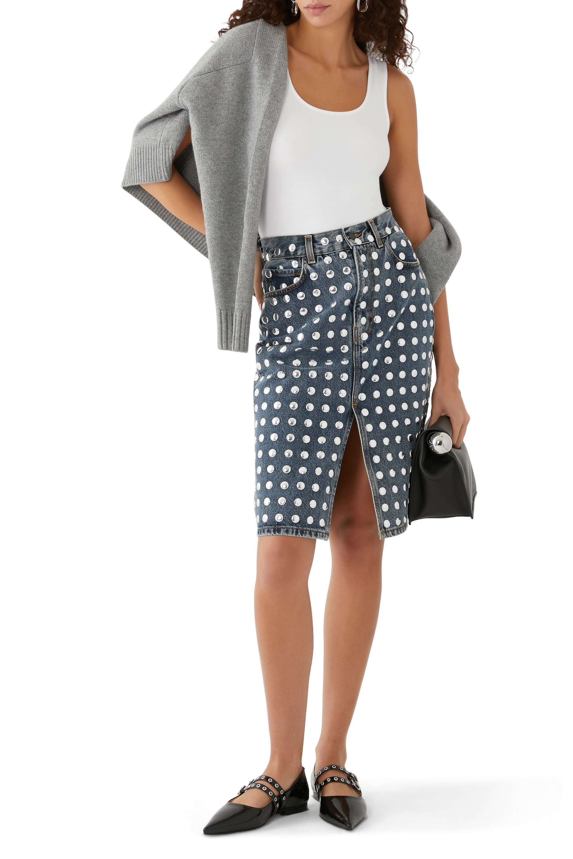 تنورة ستورمي متوسطة الطول بحلي