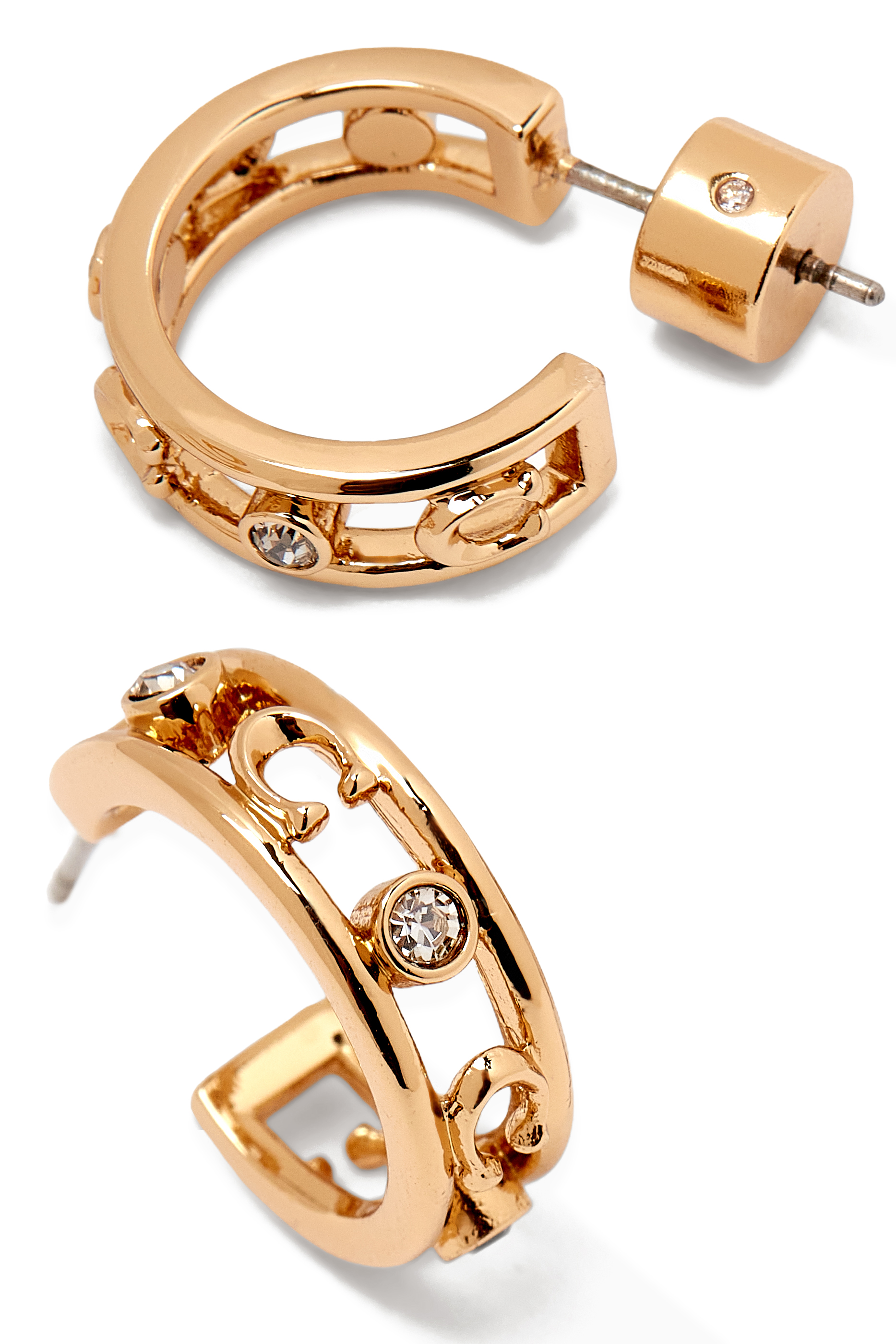 أقراط دائرية مفتوحة بحلية شعار الماركة، نحاس