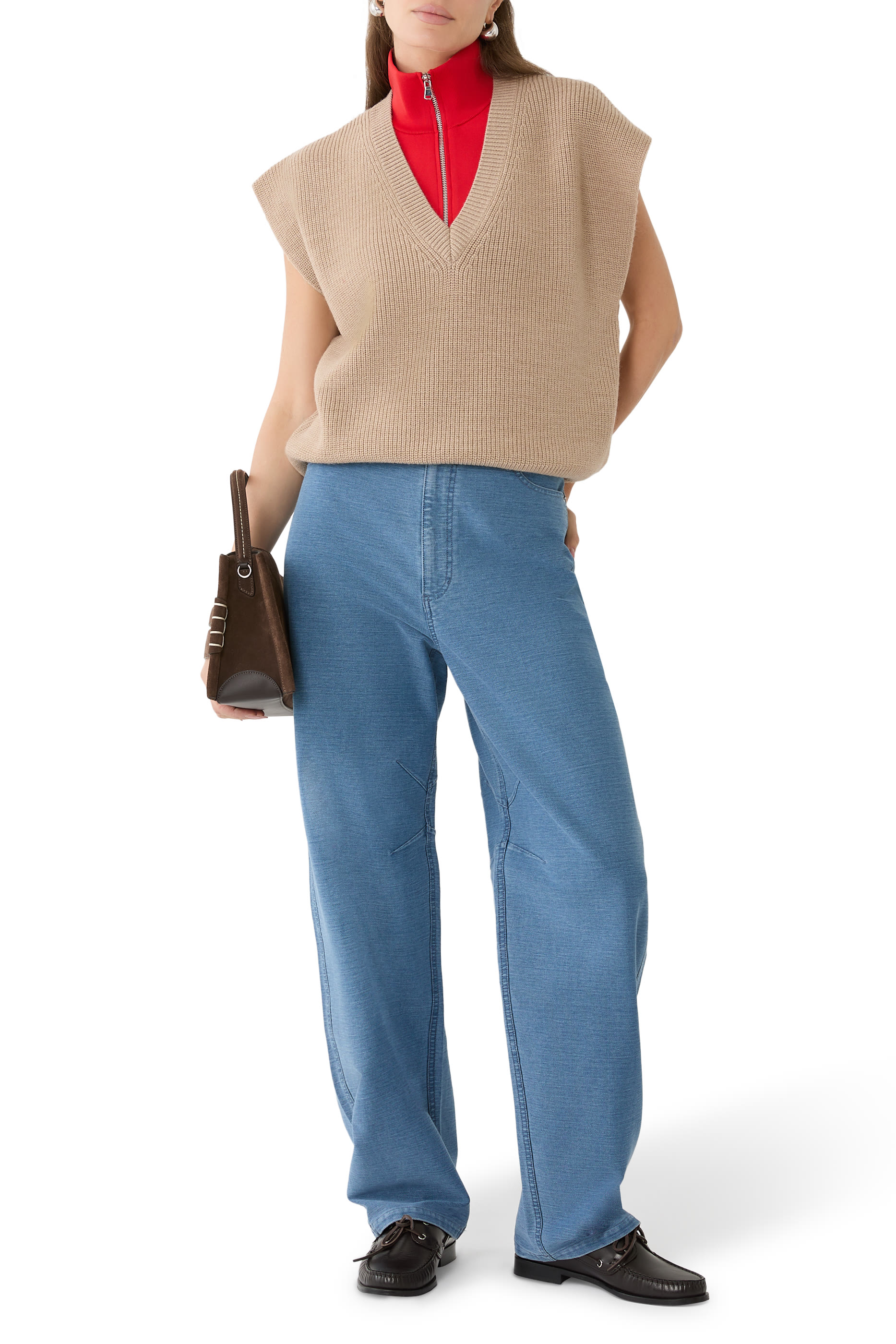 فيست بنمط كنزة بحياكة كارديجان وياقة عالية قابل للإزالة