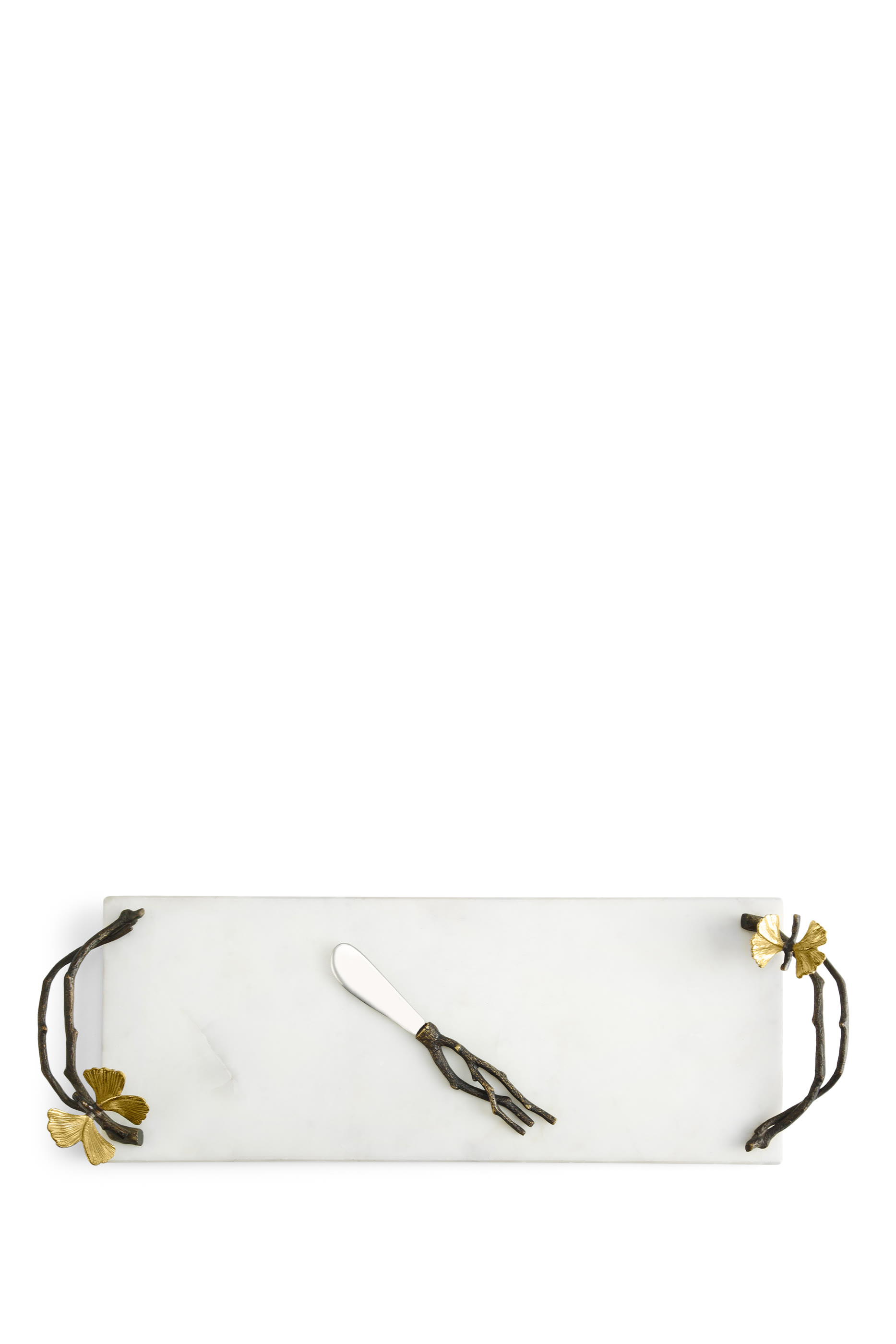 لوح صغير لتقطيع الجبن وسكين بتصميم شجرة الجنكو وفراشات