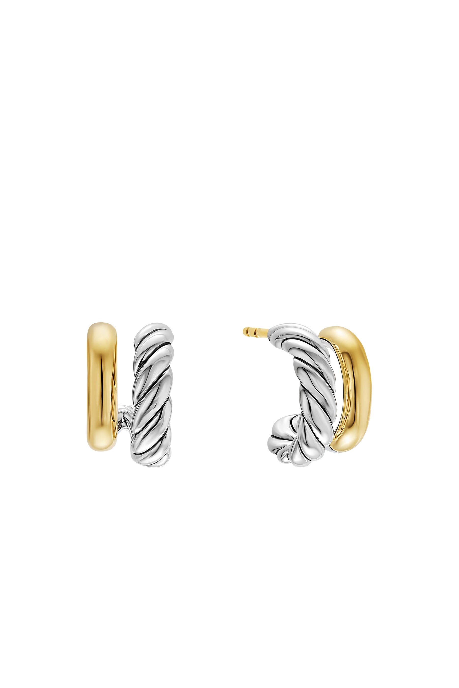 DY Mercer&reg; Double Hoop Huggie Earrings, Sterling Silver & 18K Yellow Gold