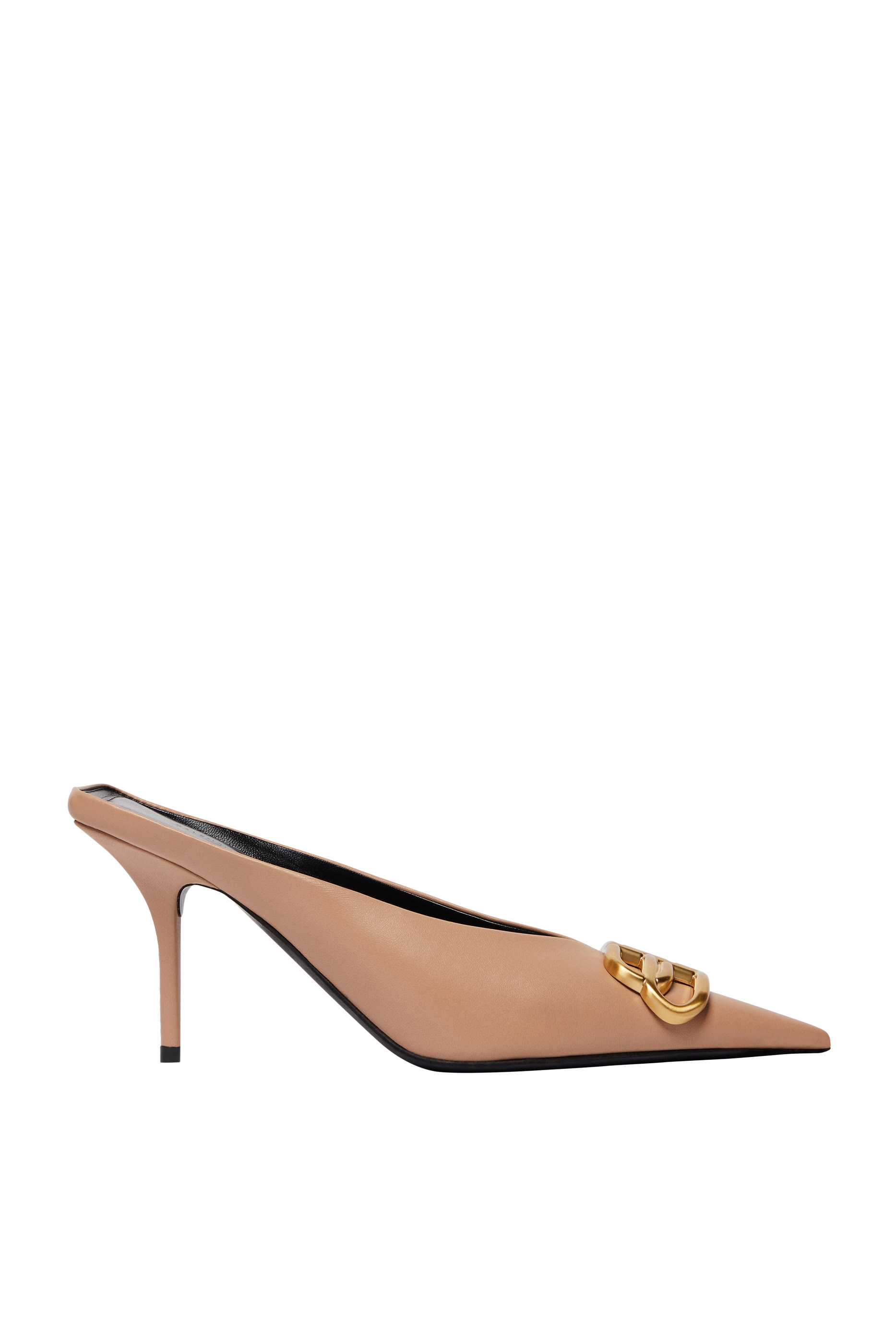 حذاء مفتوح من الخلف 80 جلد بمقدمة مدببة وكعب مربع وشعار BB