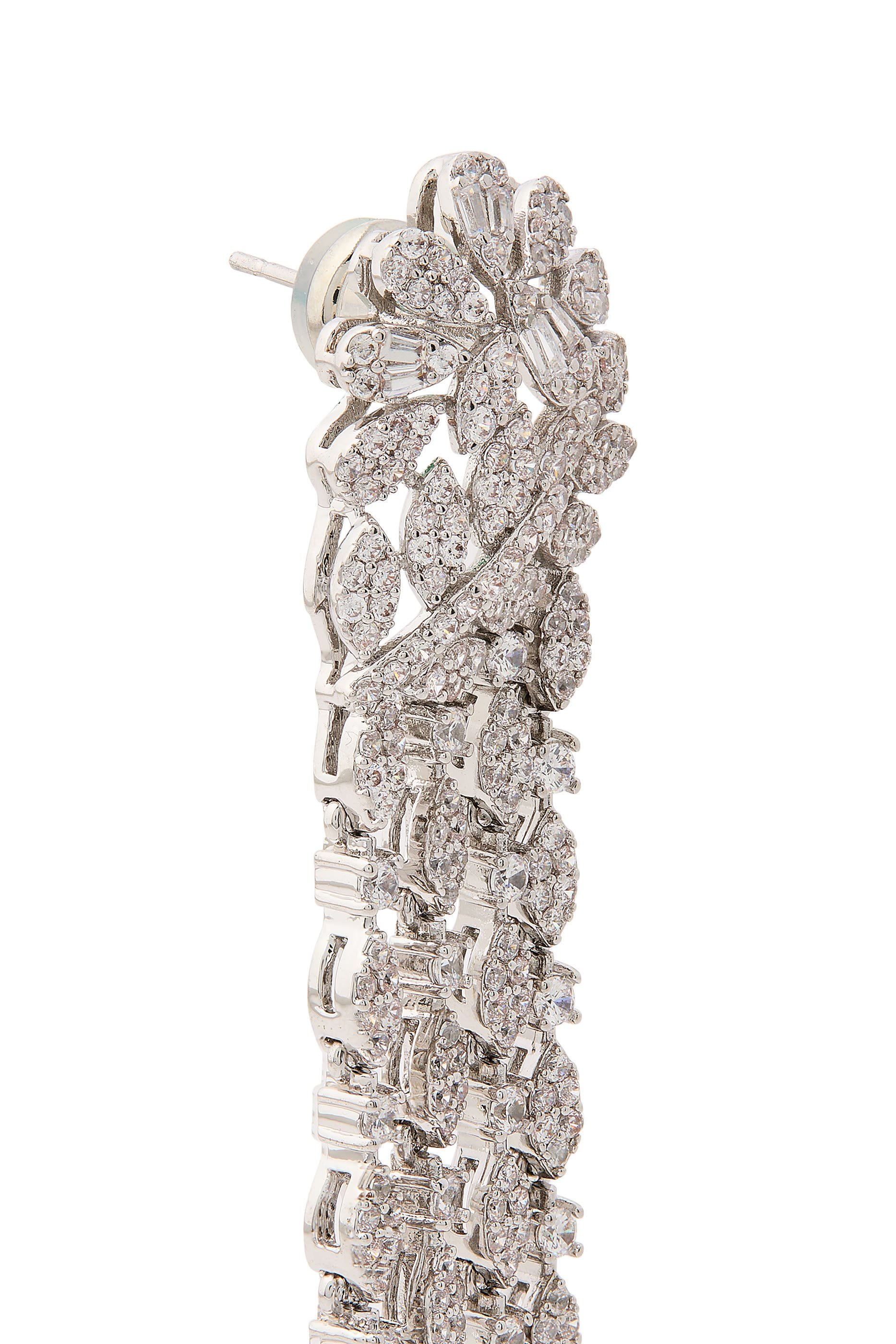 أقراط فلورير متدلية مرصعة بأحجار زركونيا مكعبة، نحاس مطلي بالروديوم