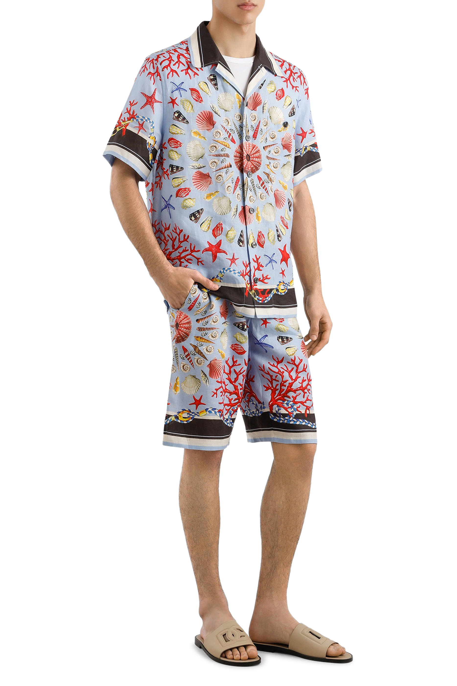 شورت بنقشة صدف قماش قنب كتان