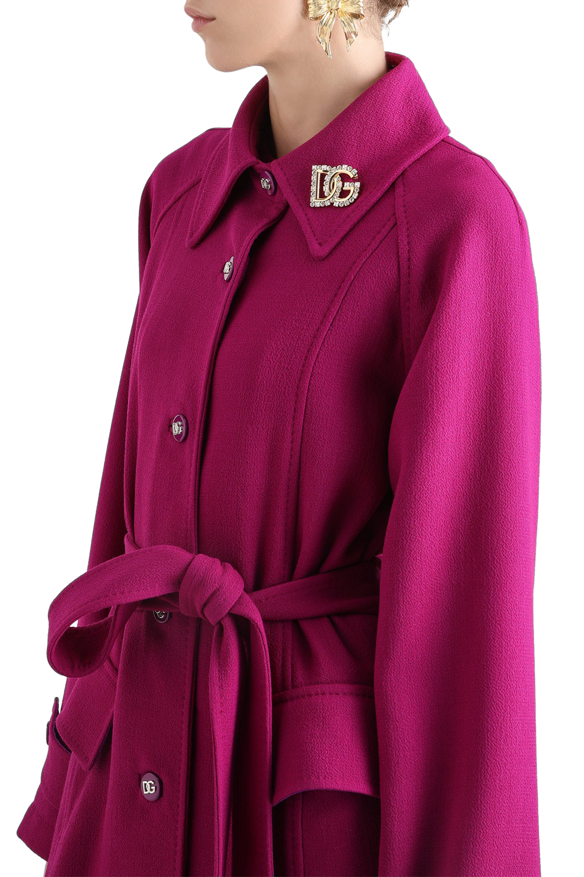 Single-Breasted Wool Crepe Coat with Belt