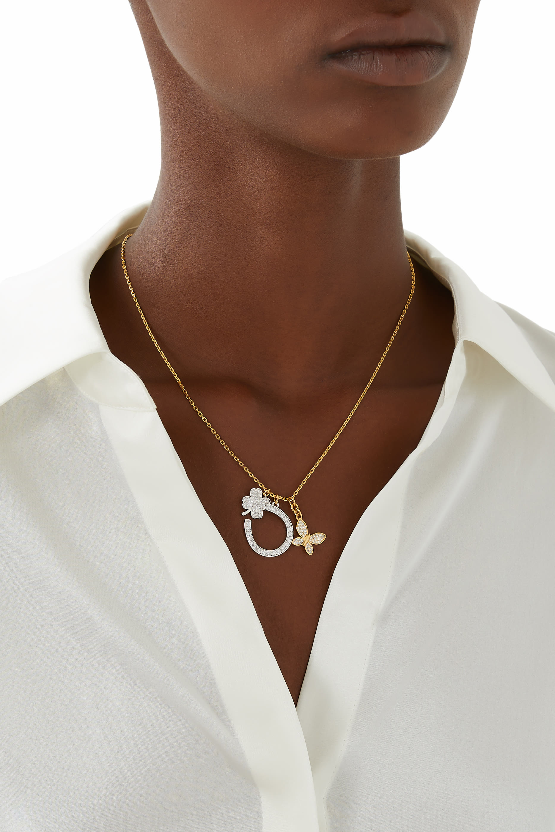 قلادة بدلاية بحلي الحظ مرصعة بأحجار زركونيا مكعبة معدن مطلي