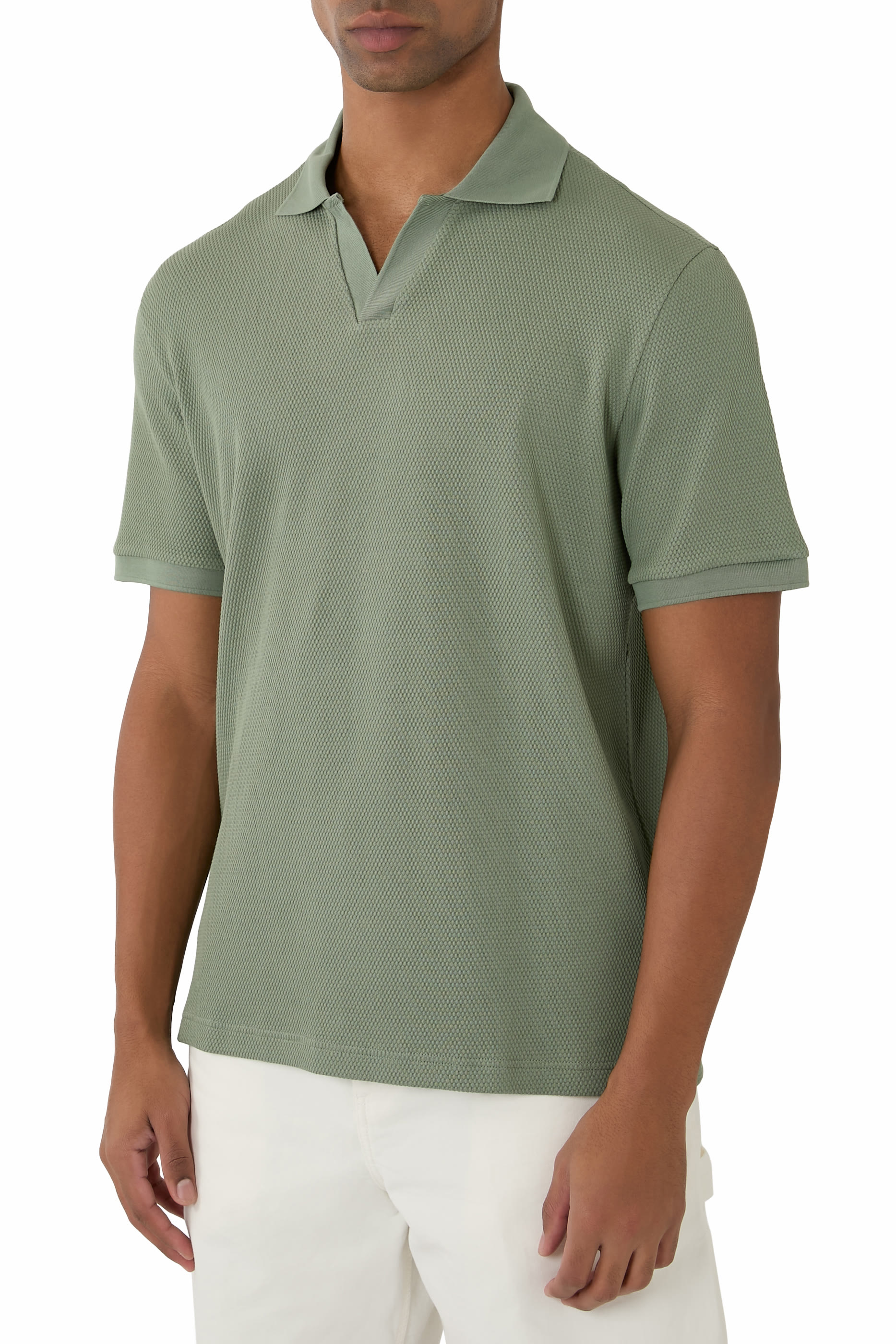 قميص بولو منسوج بياقة مفتوحة