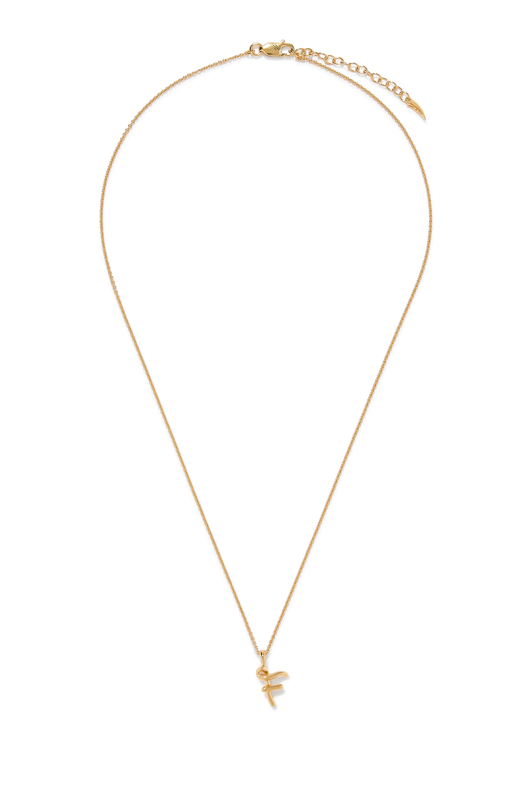 قلادة بدلاية على شكل حرف أف بتصميم متموج وحواف منصهرة، فضة معاد تدويرها وذهب فيرميه عيار 18 قيراط