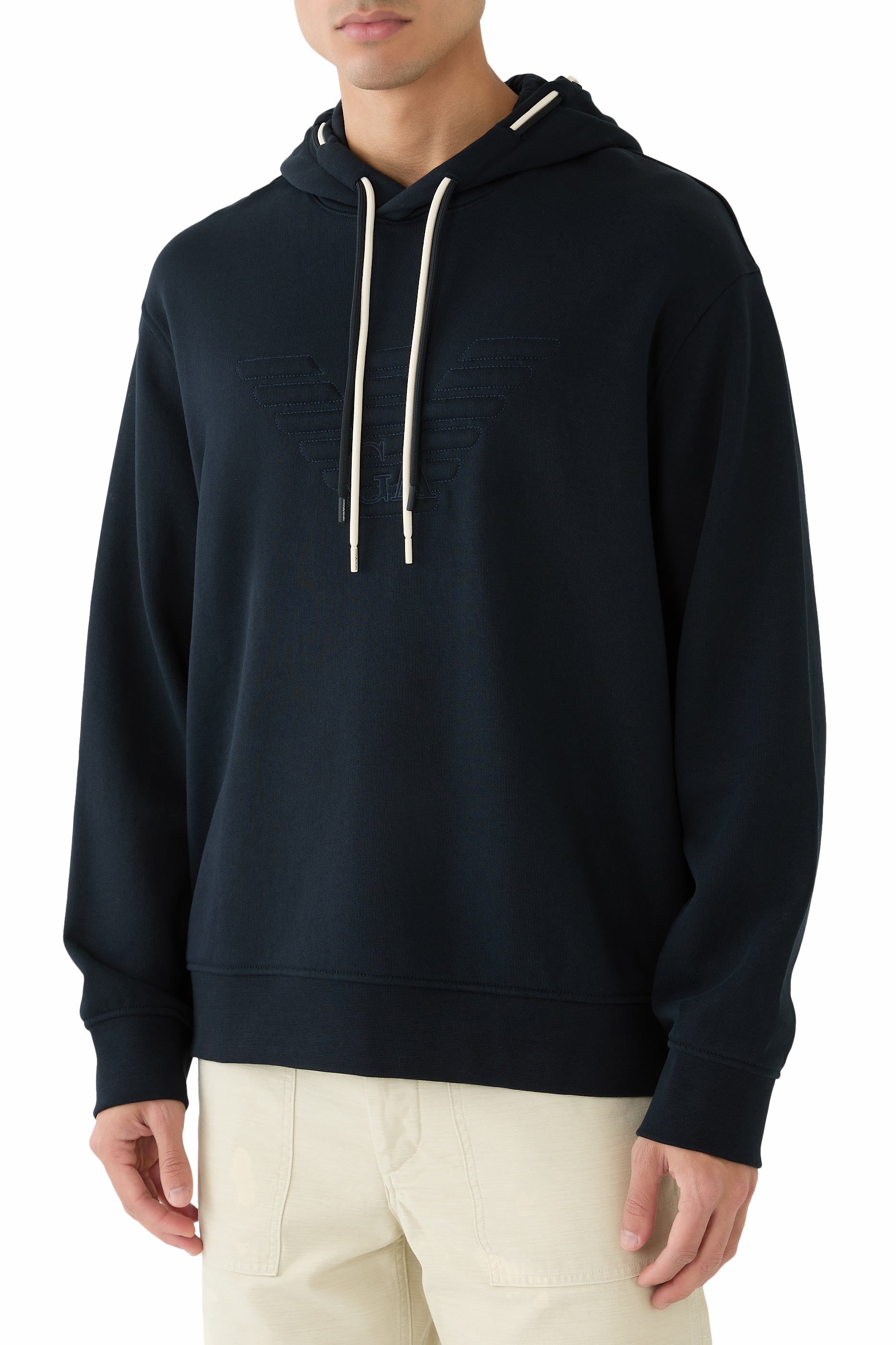 سويت شيرت بغطاء للرأس وشعار الماركة