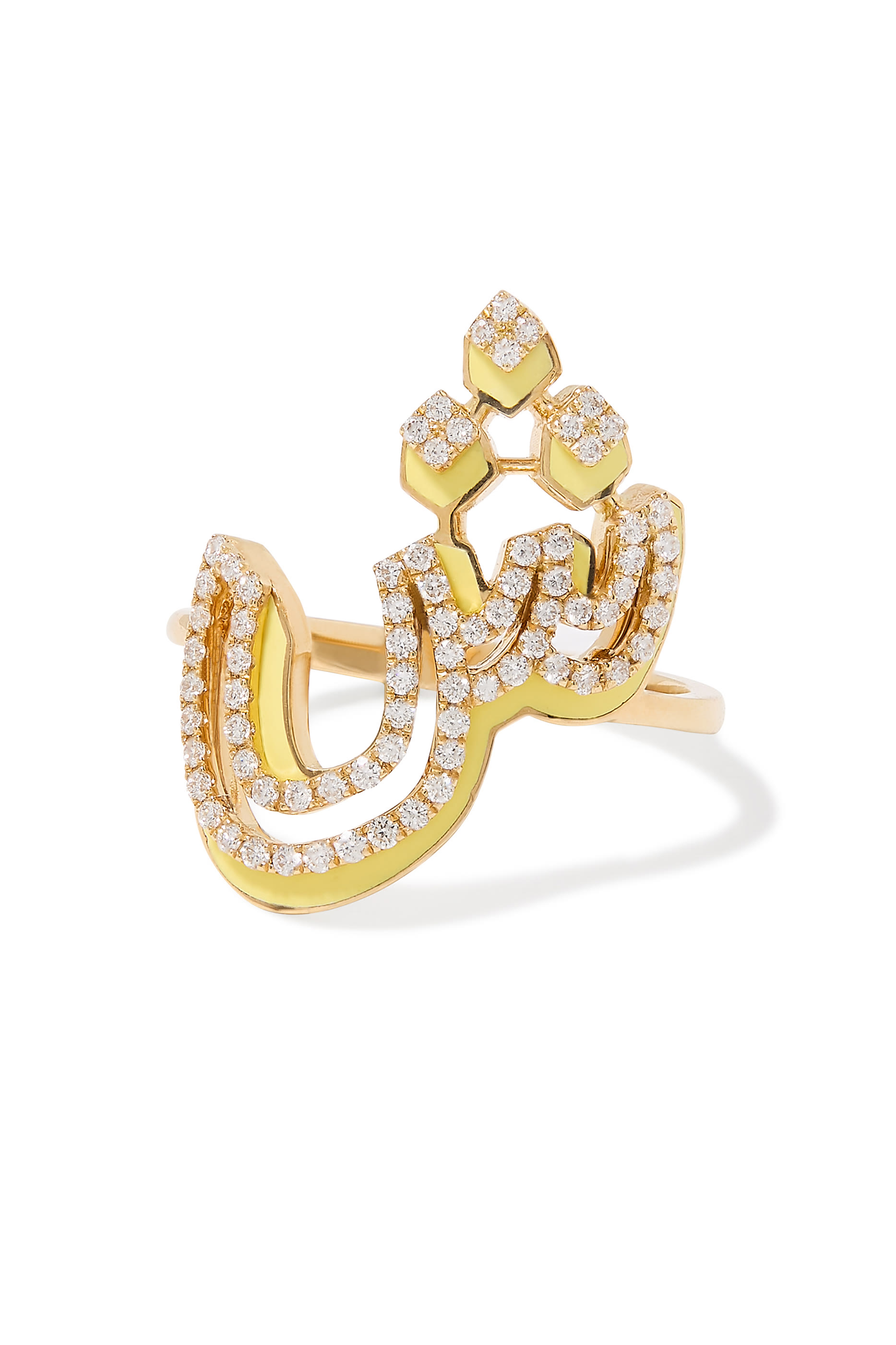Arabic Letter Ring, 18k Yellow Gold & Enamel, Diamonds