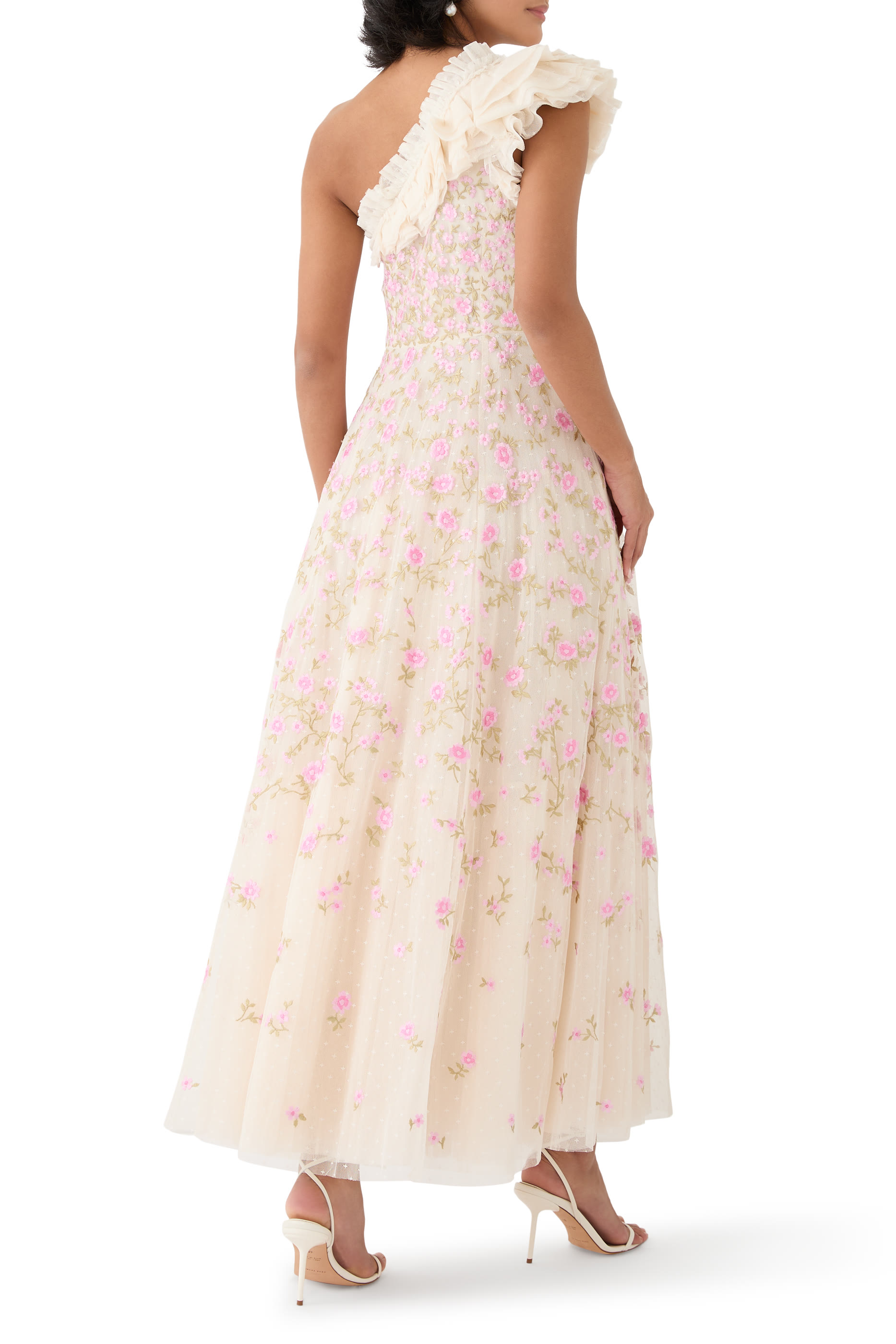 فستان سهرة ليا ديتسي بطول الكاحل وكتف مكشوف