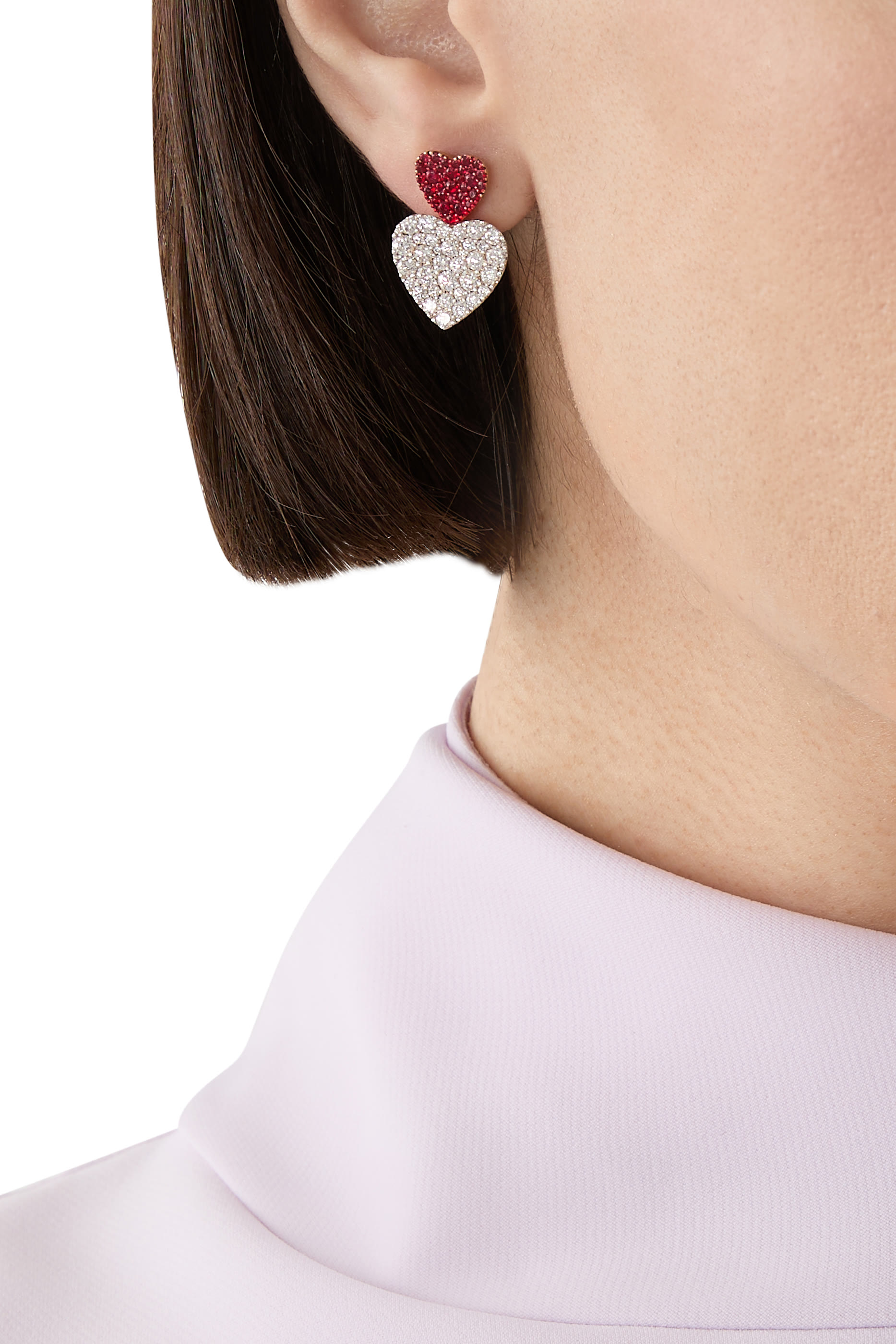 أقراط بتصميم قلب مزدوج، ذهب أصفر عيار 18