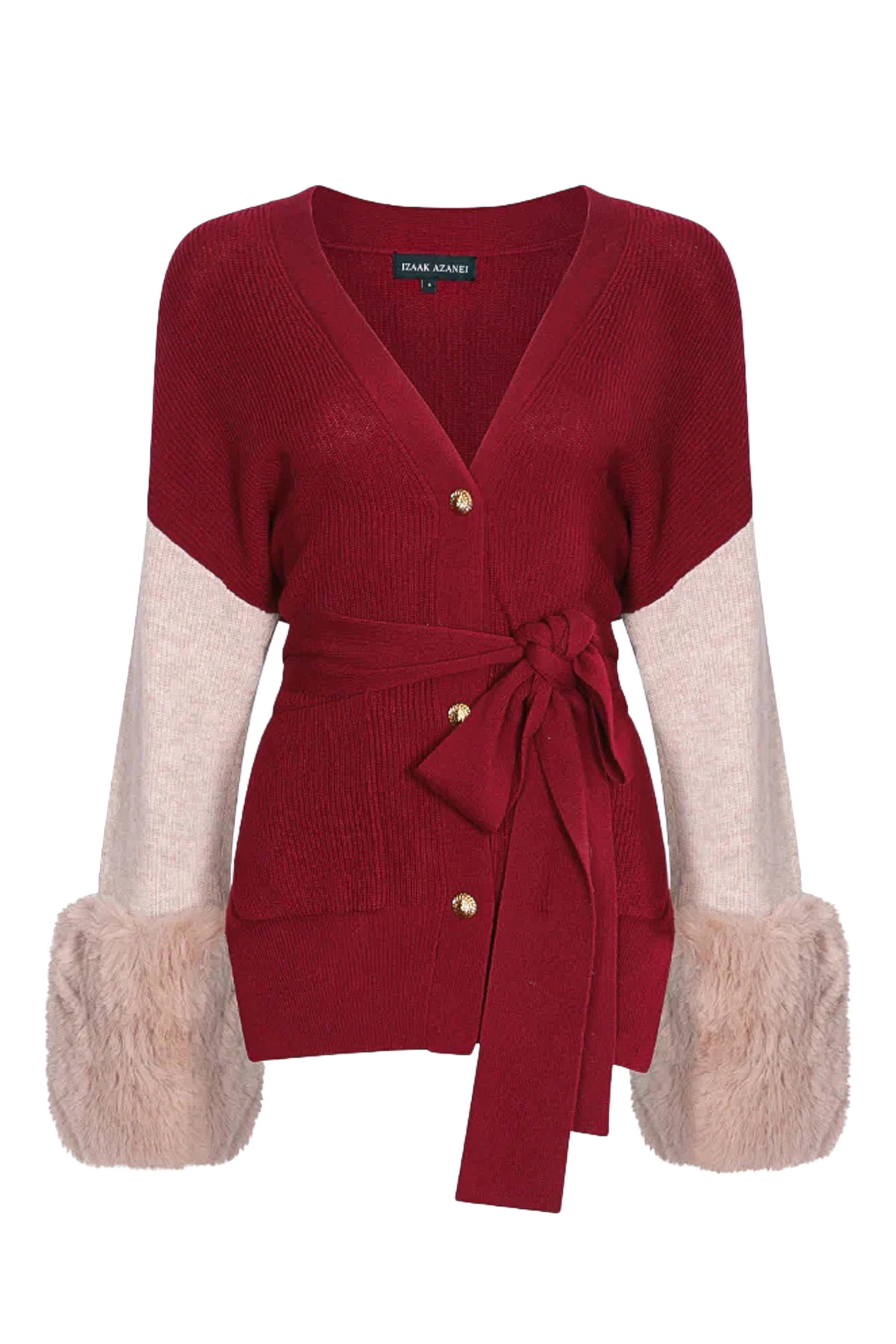 كارديجان بأساور من فرو صناعي ورباط