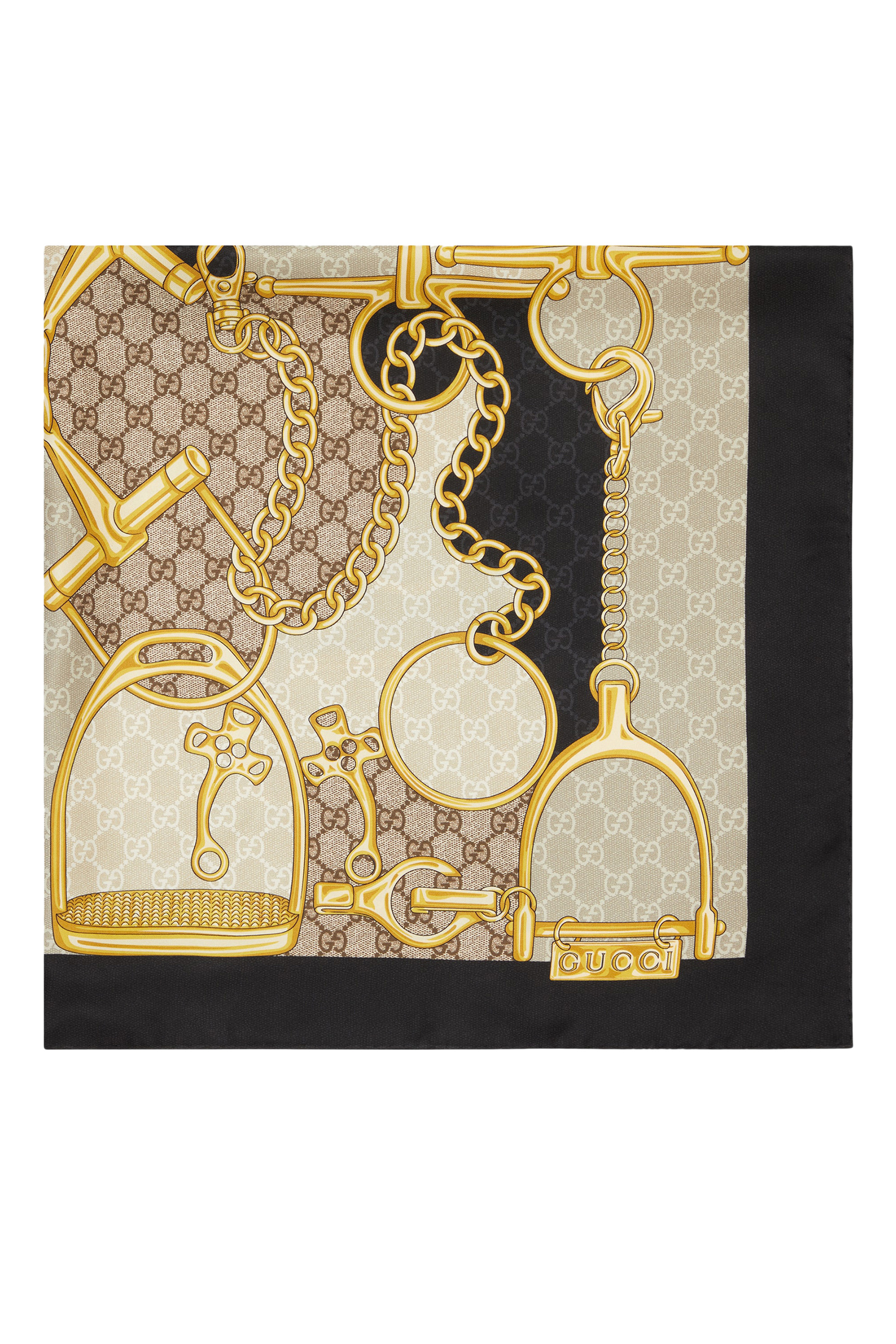 وشاح حرير بطبعات لجام وشعار الماركة