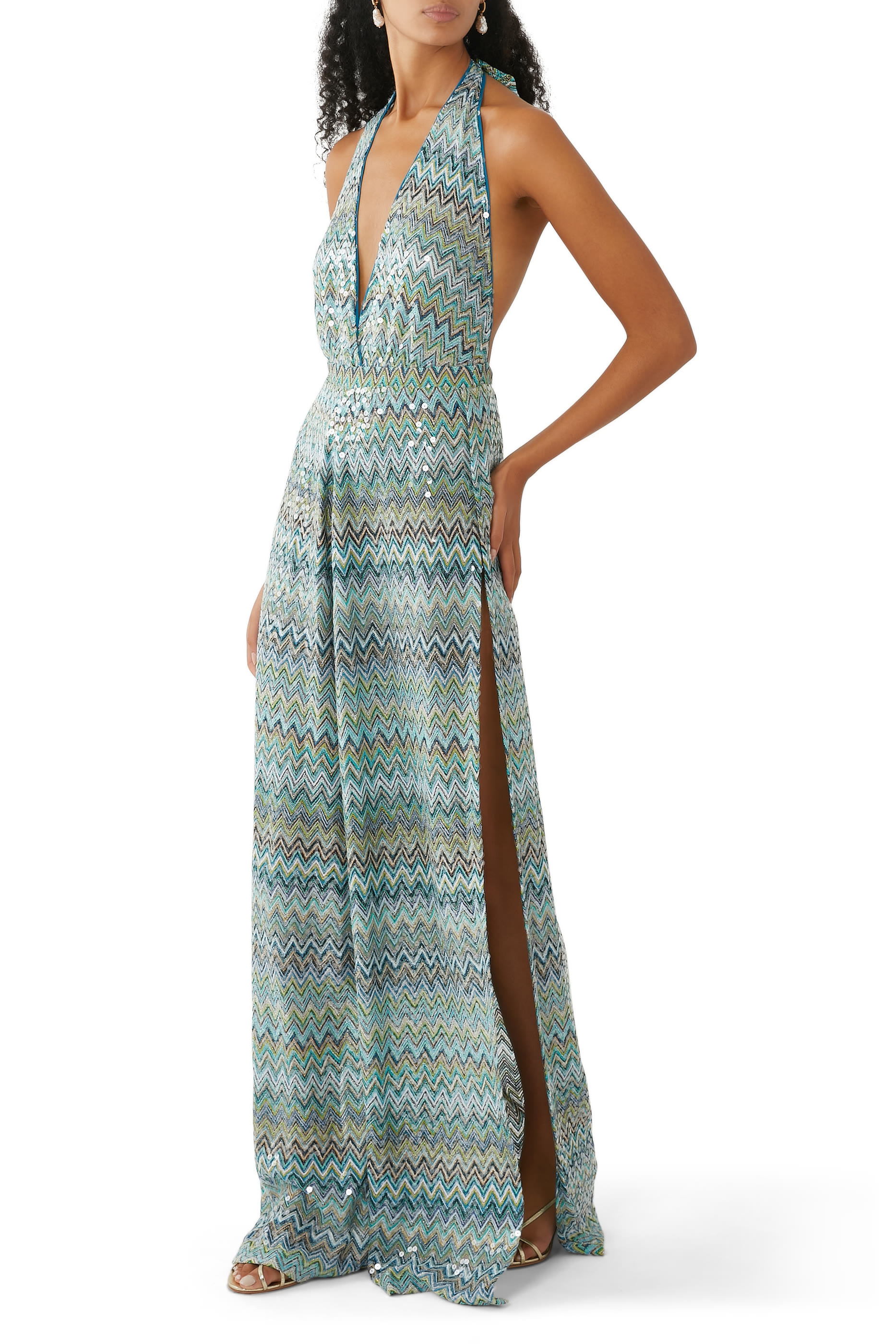 جمبسوت طويل بنقشة خطوط متعرجة