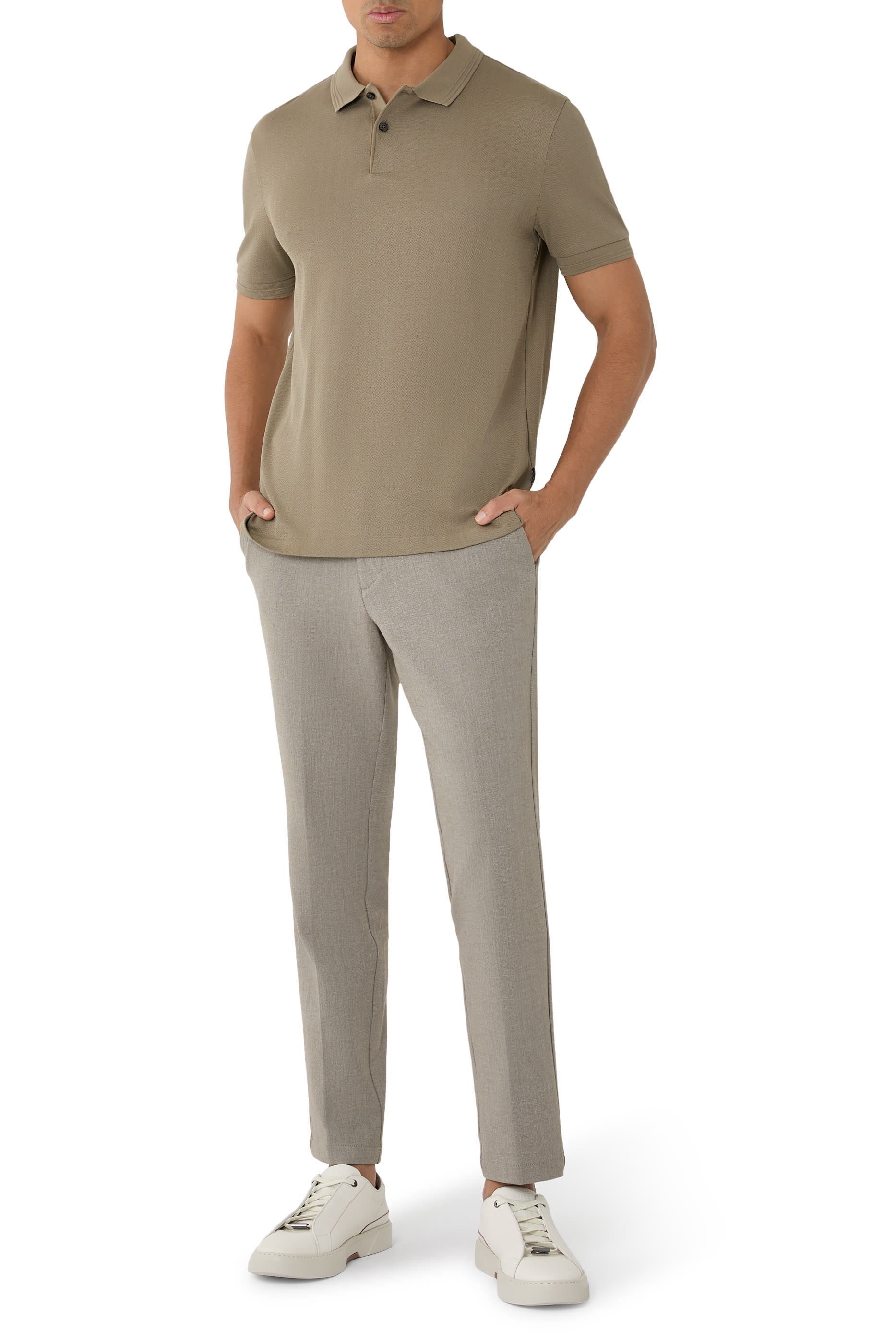 قميص بولو بنقشة هيرنغ بون بقصة منتظمة قطن