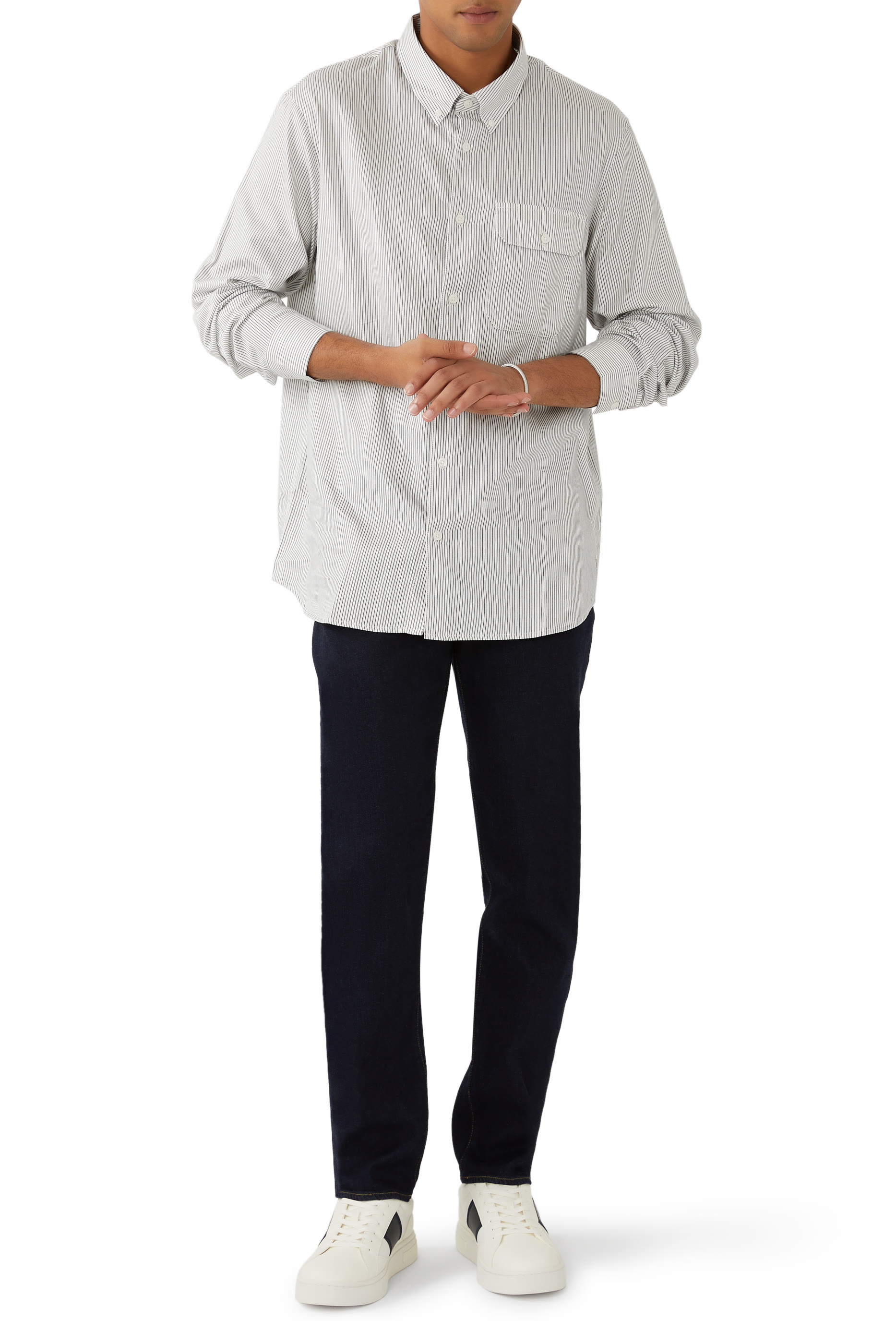 بنطال جينز جاي 13 دنيم بقصة ضيقة بخياطة بلون مغاير