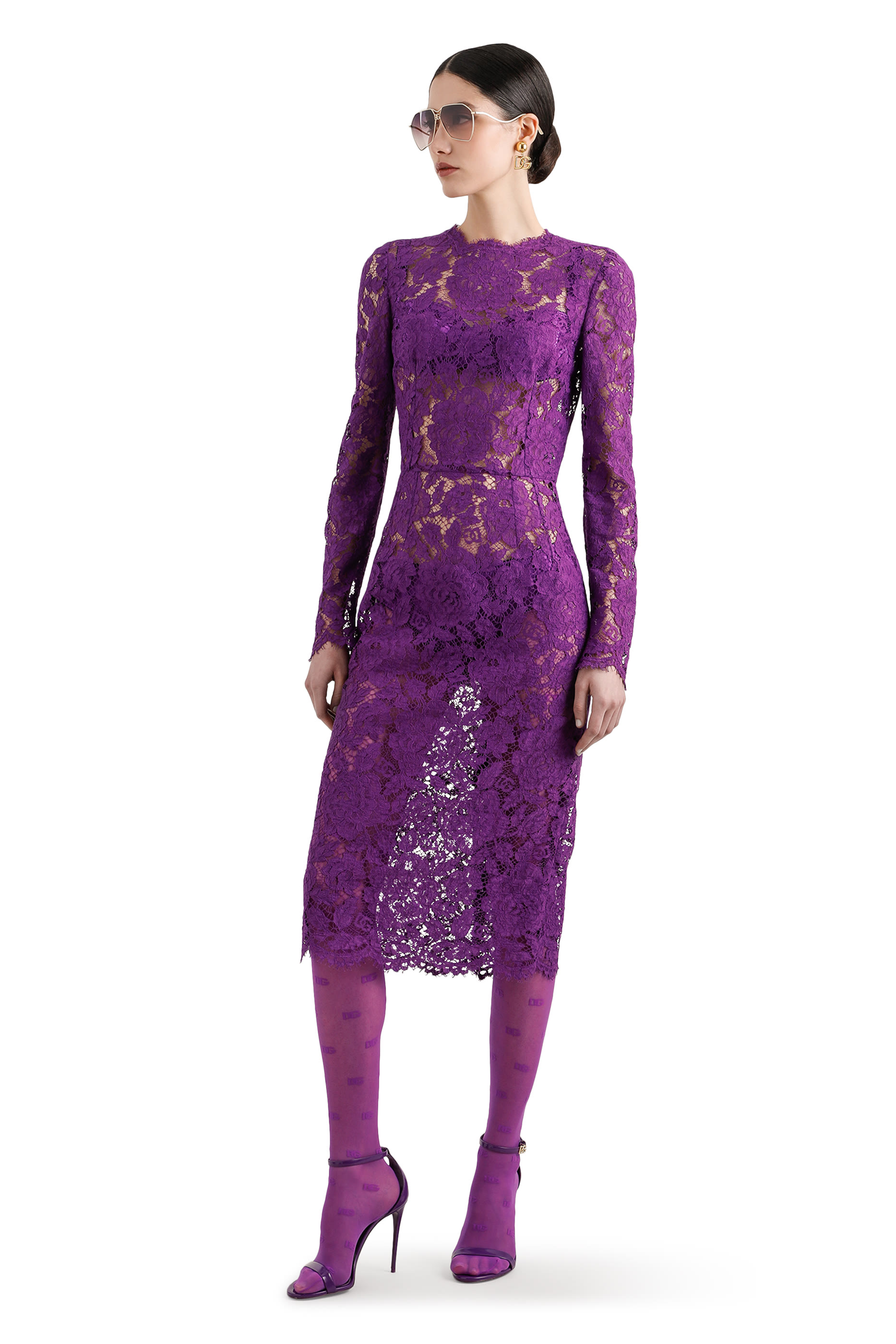 فستان شيث متوسط الطول دانتيل كوردونيتو بزهور