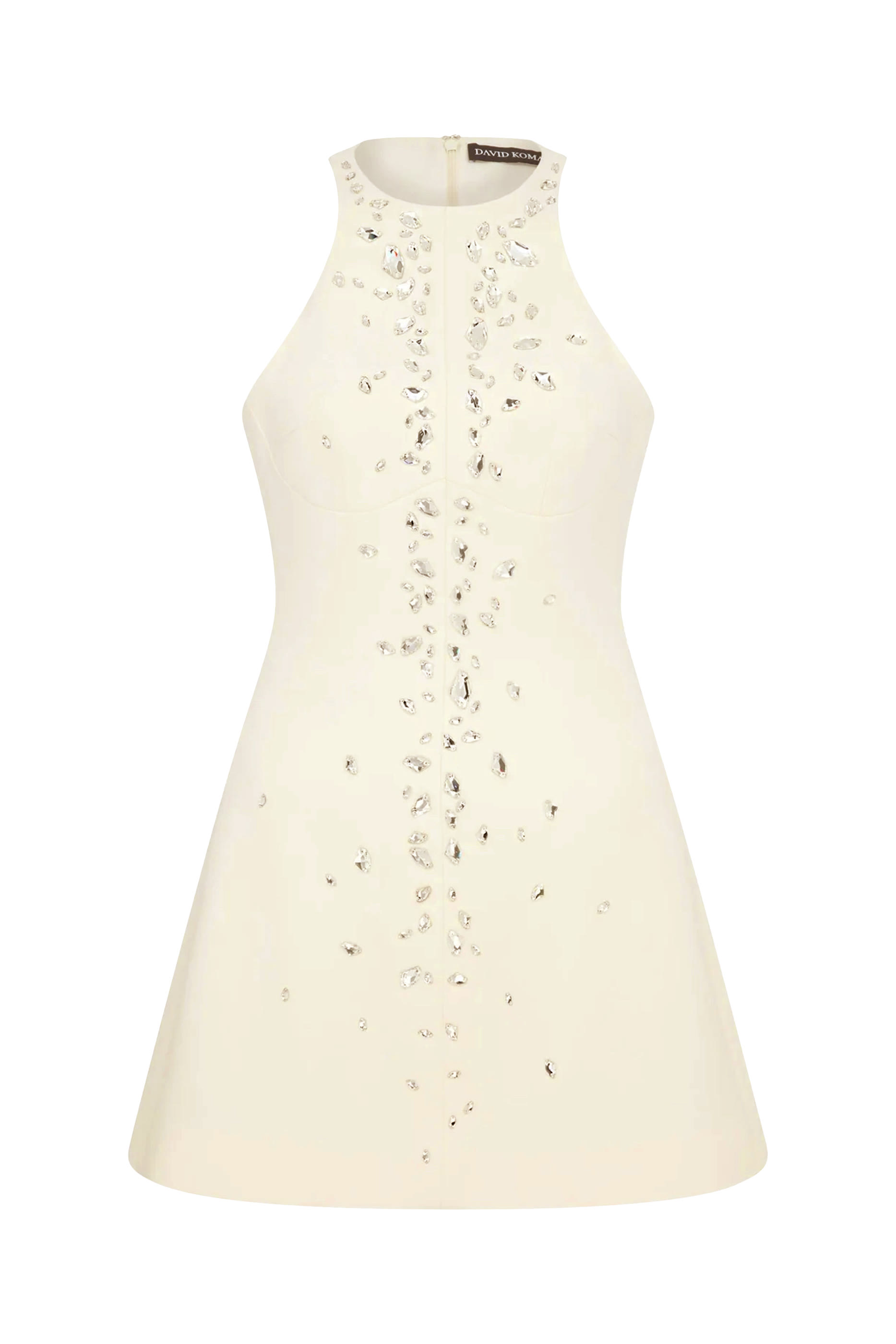 فستان قصير مطرز بكريستال بتصميم متناثر