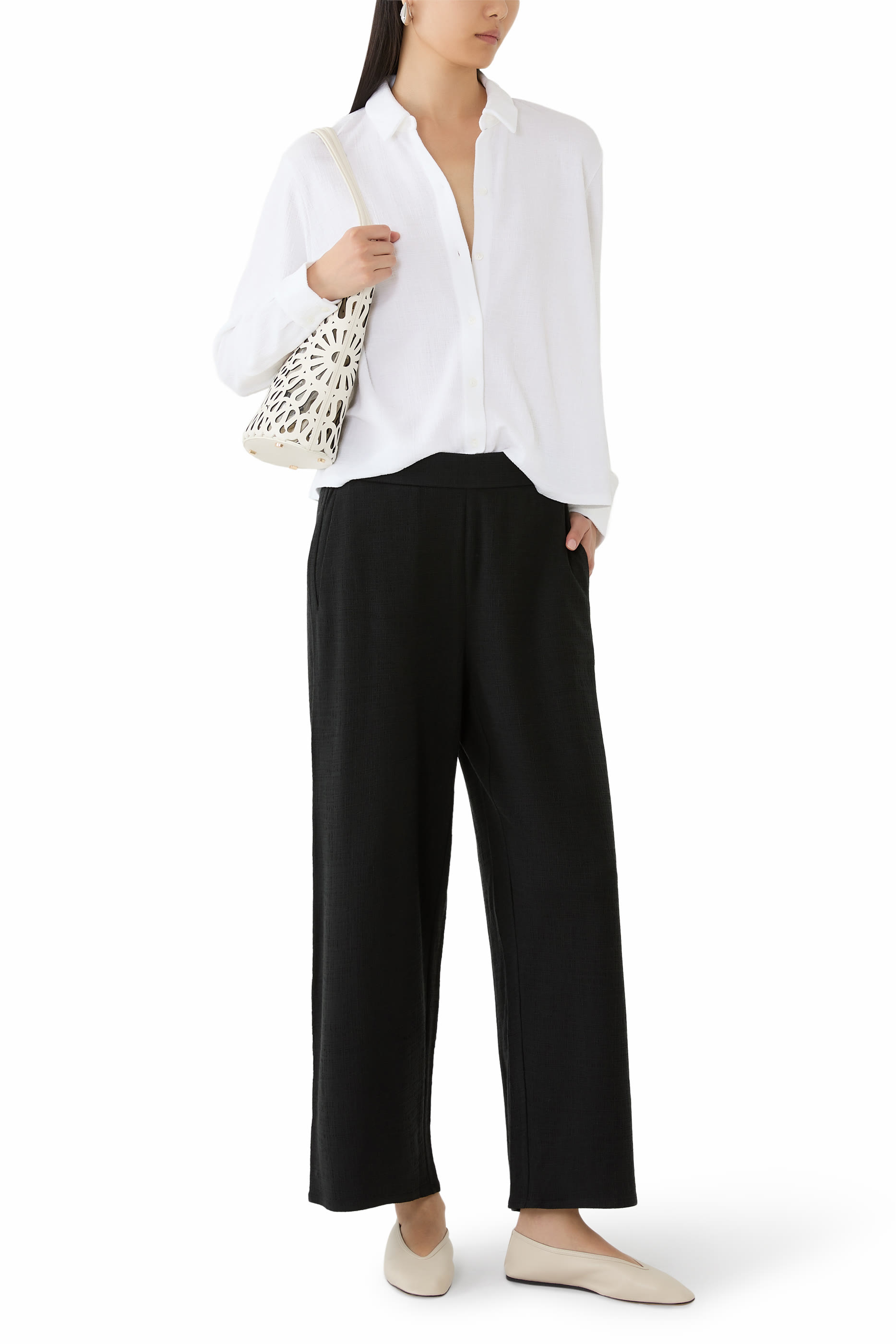 بنطال بقصة مستقيمة نسيج جيرسيه مطاطي