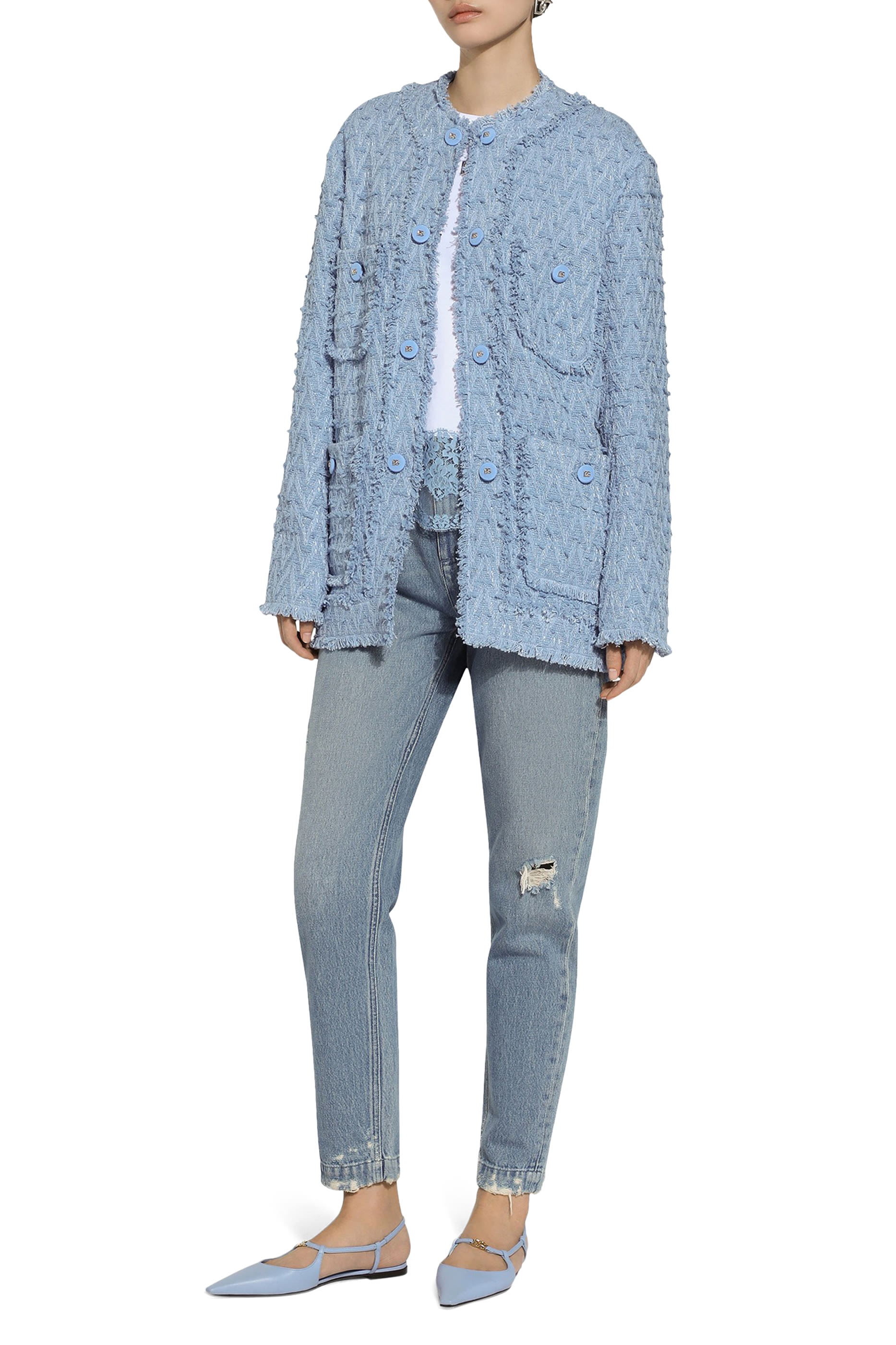 جاكيت بصف أزرار وحياكة مكشكشة قطن