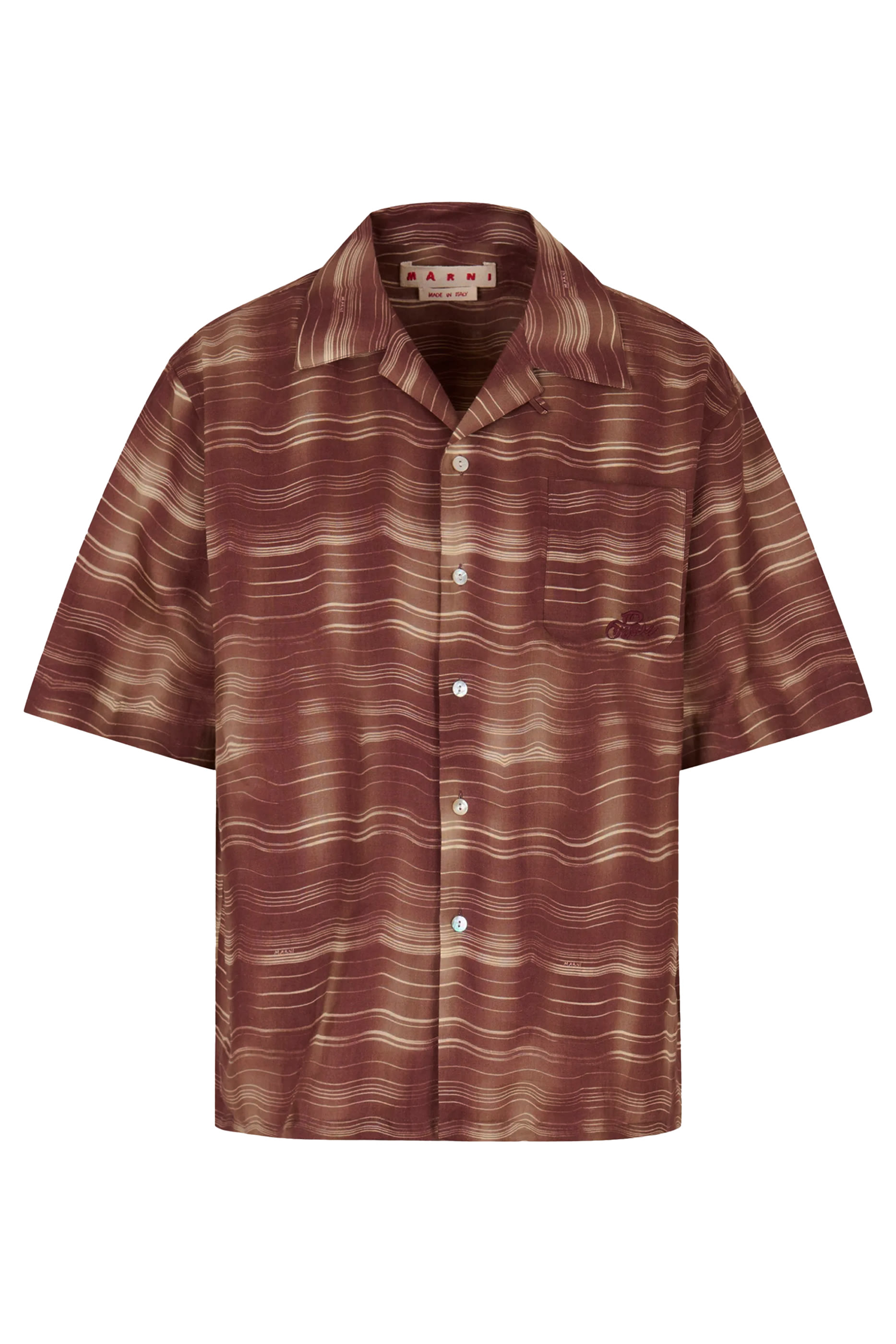 قميص بولينج بأكمام قصيرة ونقشة مموجة