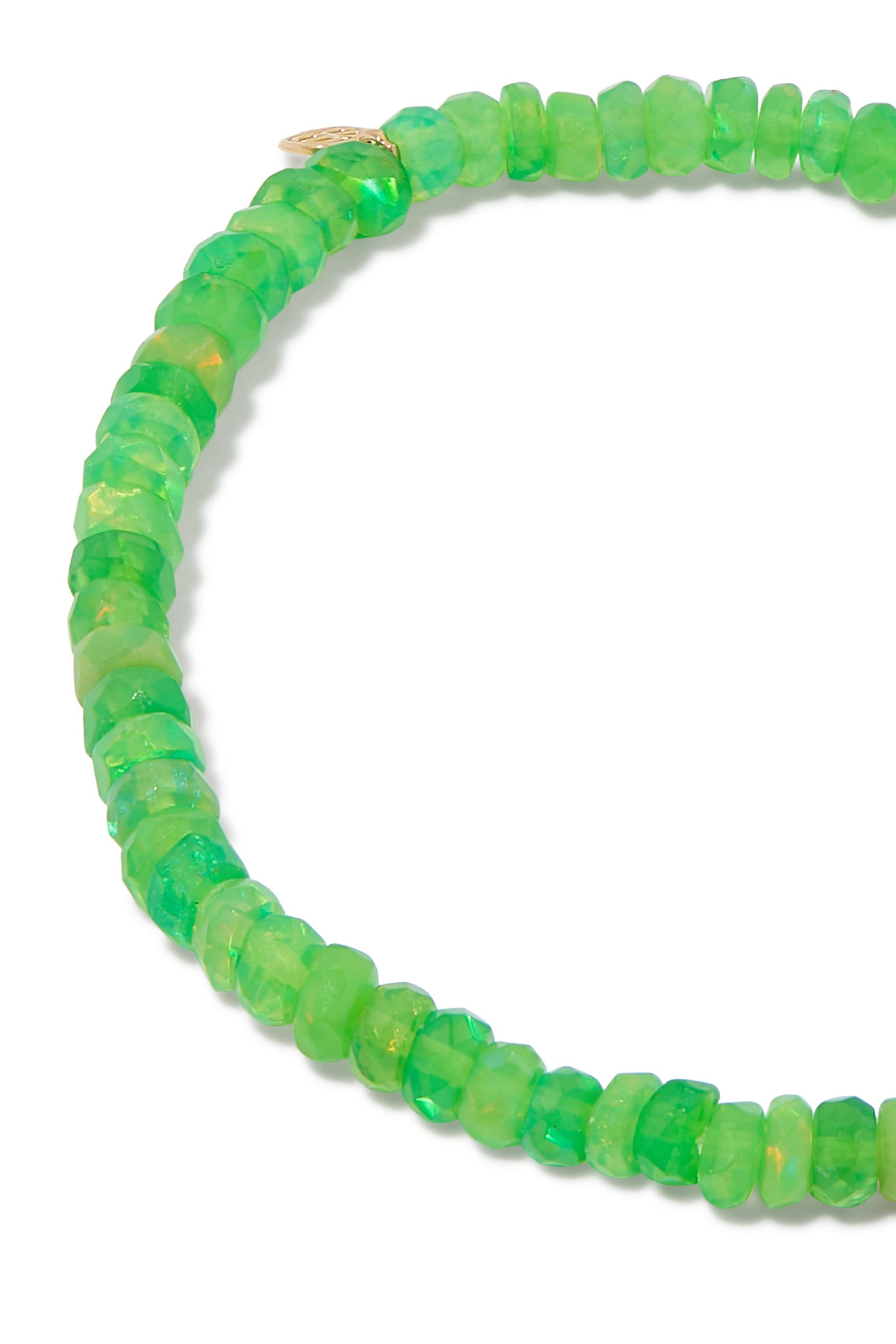 Tiny Monstera Leaf Charm Beaded Bracelet, 14k Yellow Gold & Diamonds, Ethiopian Opal