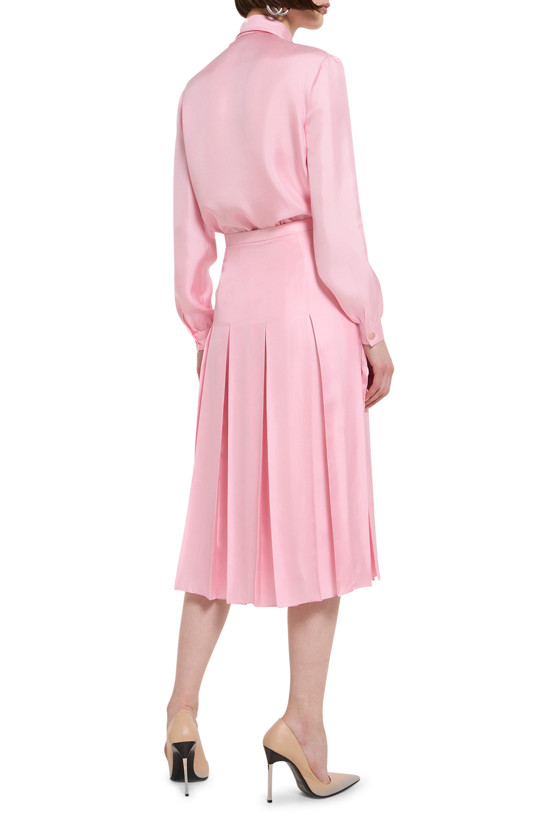 قميص بربطة فيونكة ذاتية حرير تويل