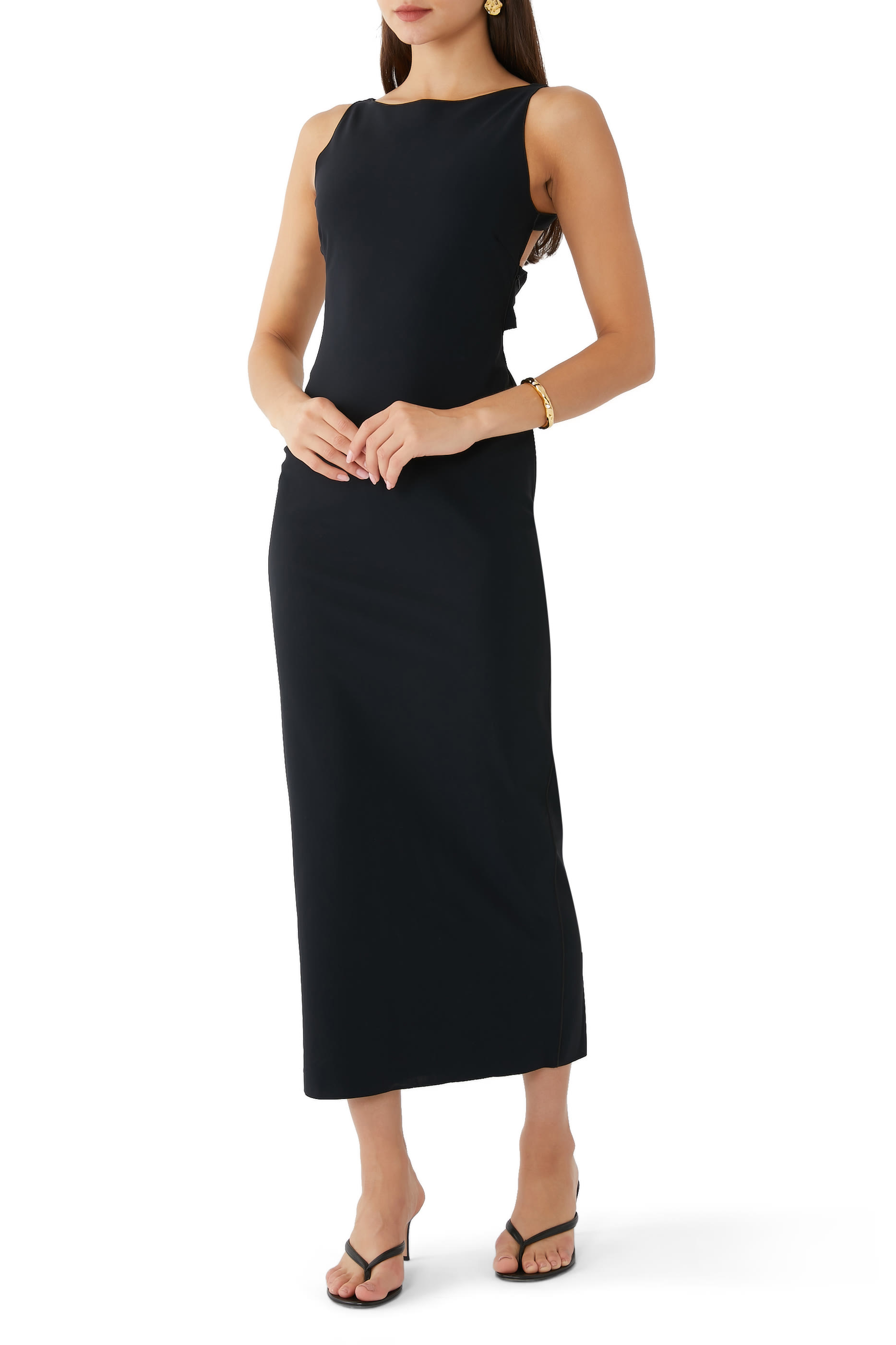 فستان طويل بلا أكمام بظهر بتصميم ملفوف