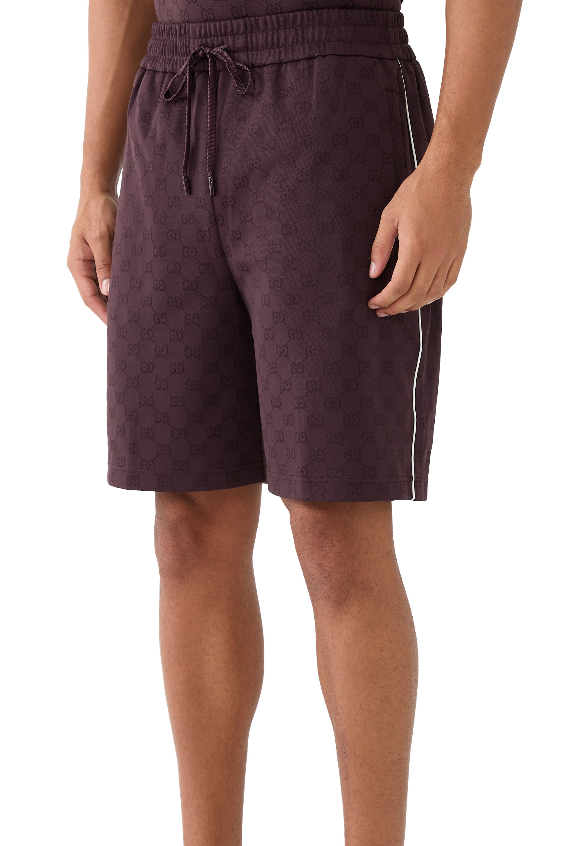 شورت بنقشة حرفي شعار الماركة نايلون وقطن