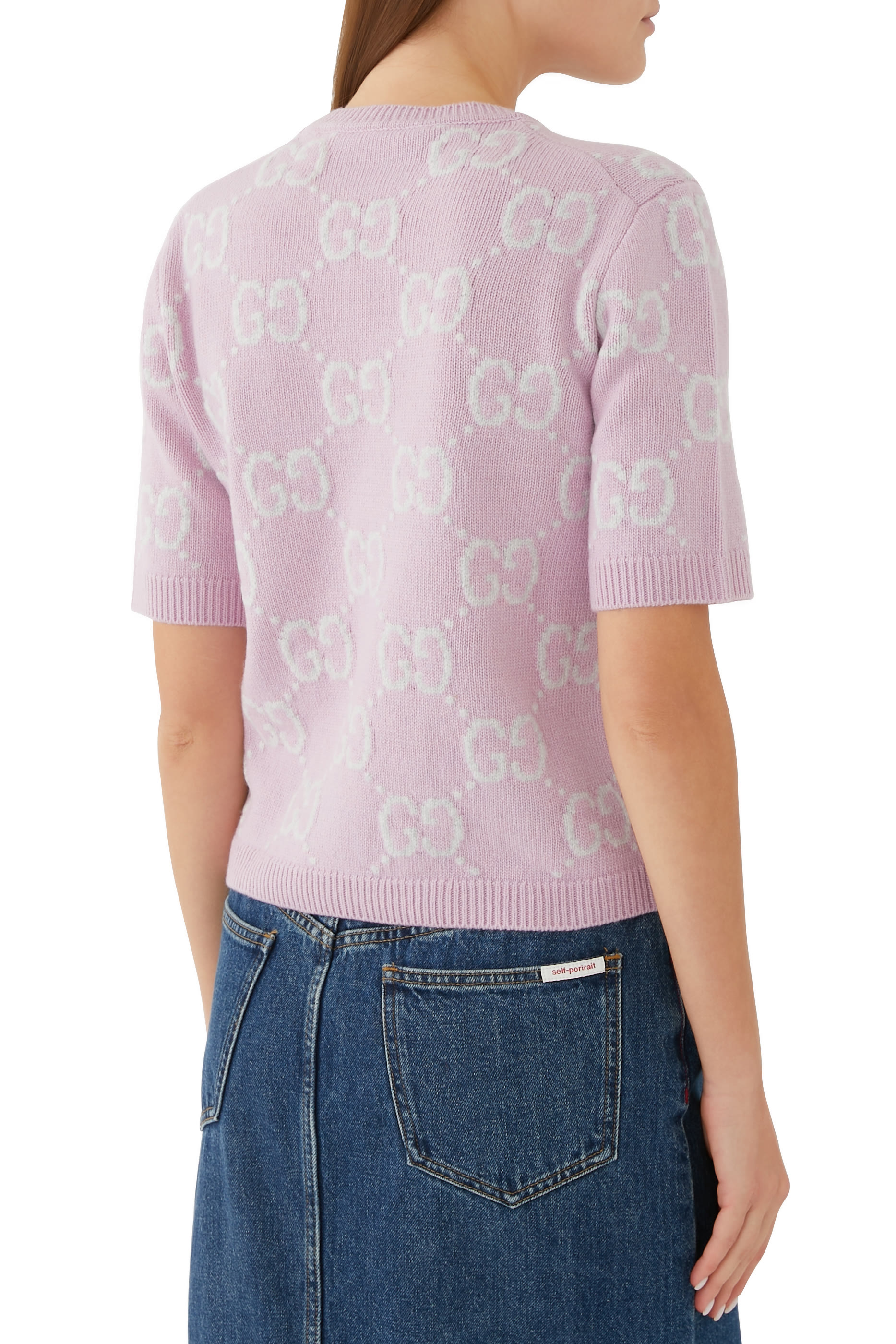 بلوزة منسوجة صوف بنقشة حرفي شعار الماركة