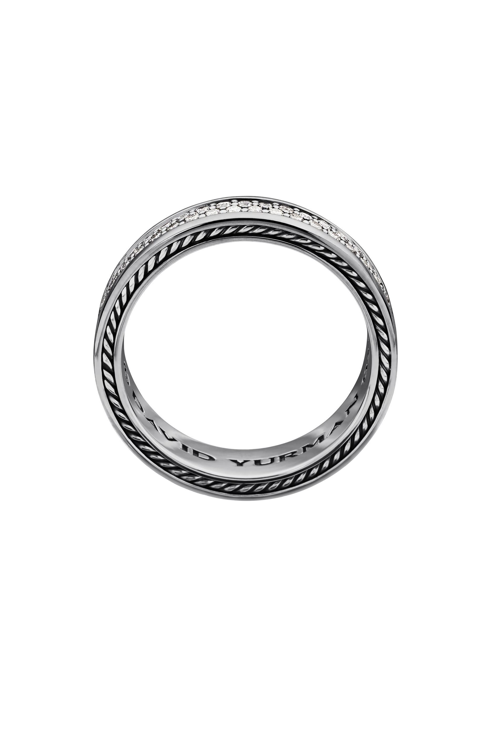 خاتم ستريملاين بحلقتين مرصع بالماس فضة إسترلينية