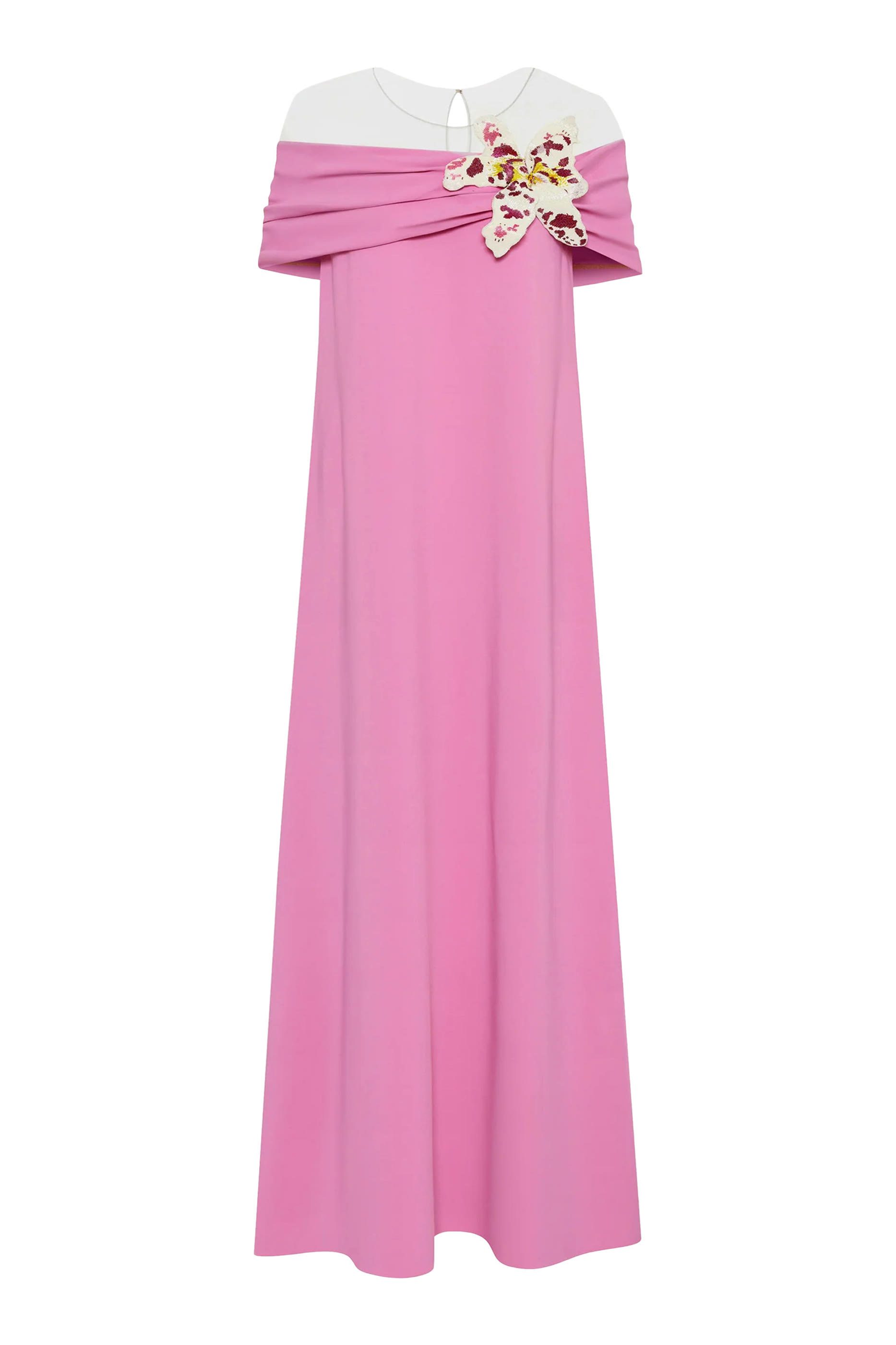 فستان بأكتاف متساقطة ونقشة أوركيد بألوان ماء