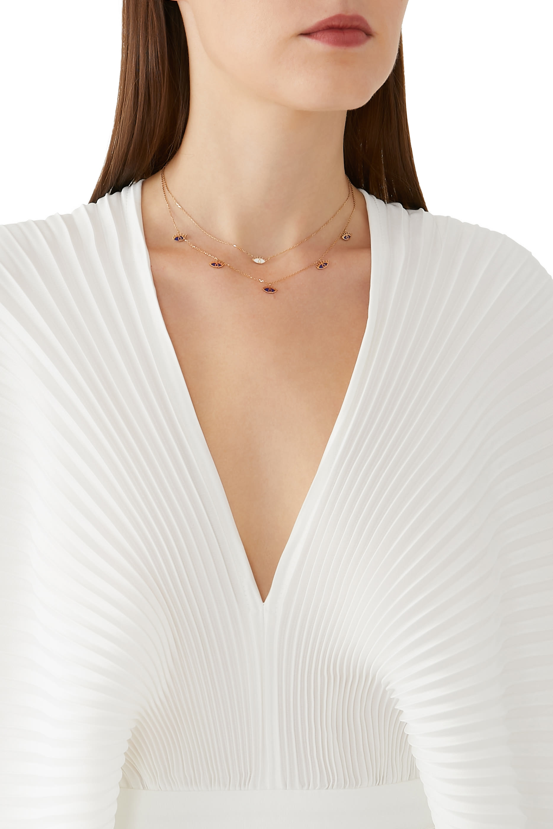 قلادة بخمسة حلي عيون مطلية بمينا لازورد أزرق