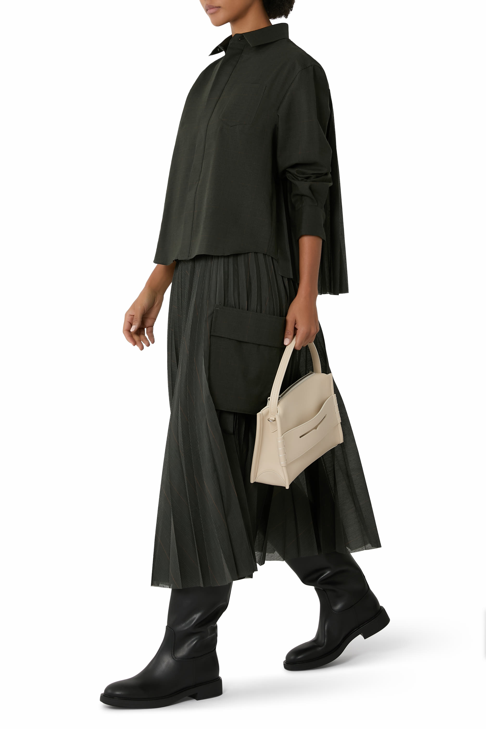 تنورة جلين بنقشة مربعات وطيات