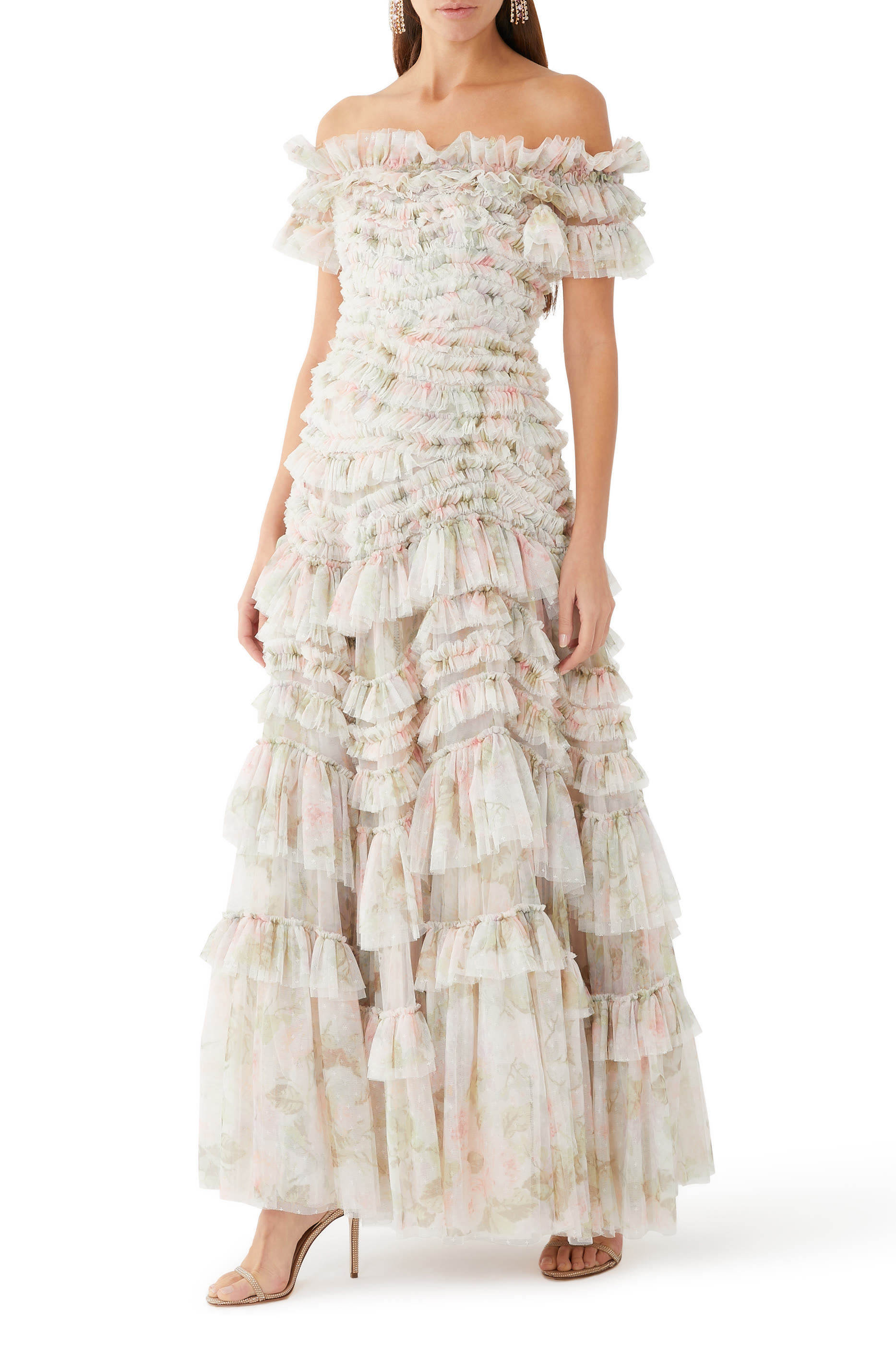 فستان سهرة روز بأكتاف مكشوفة