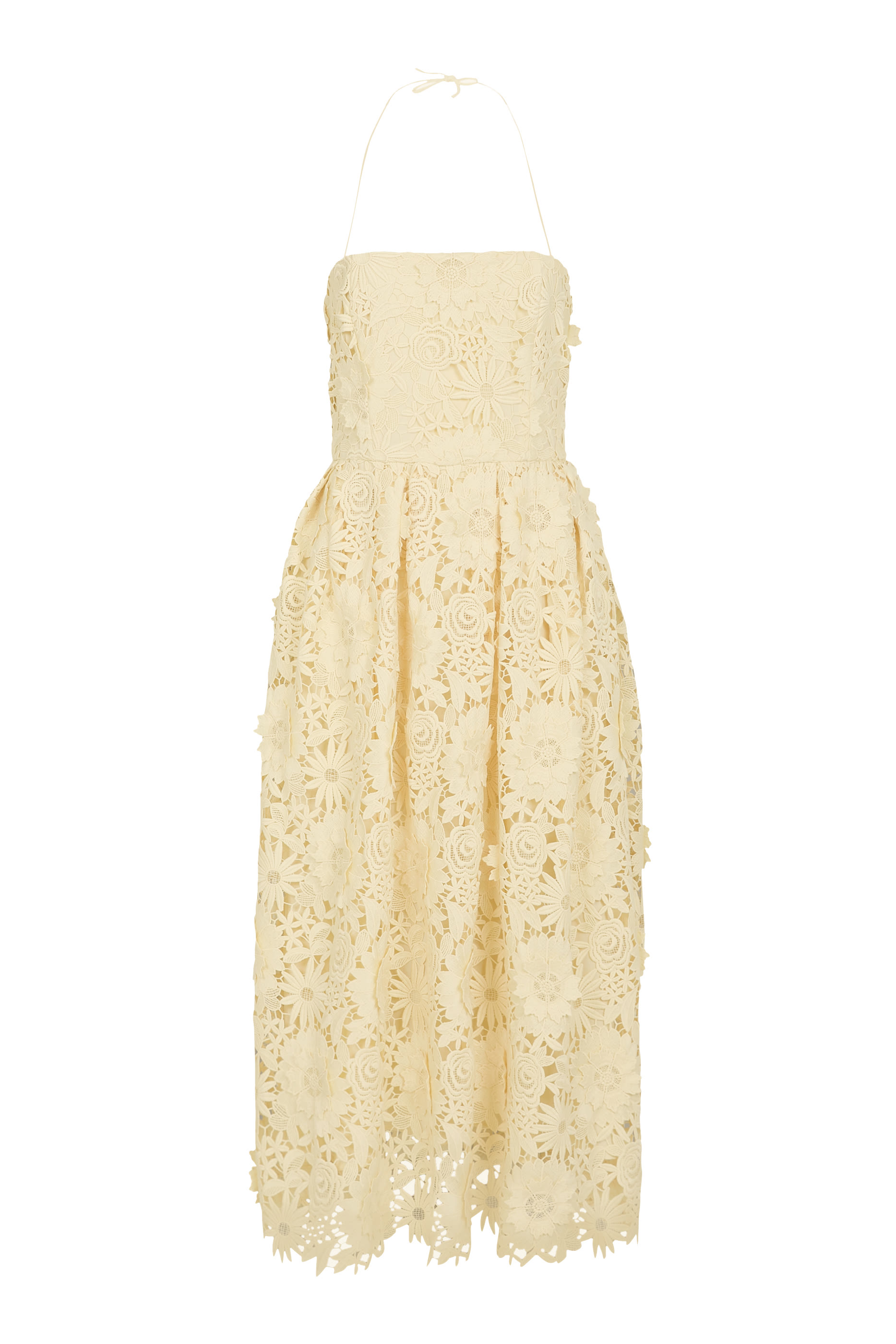 فستان بقصة واسعة متوسطة الطول دانتيل بارز الملمس