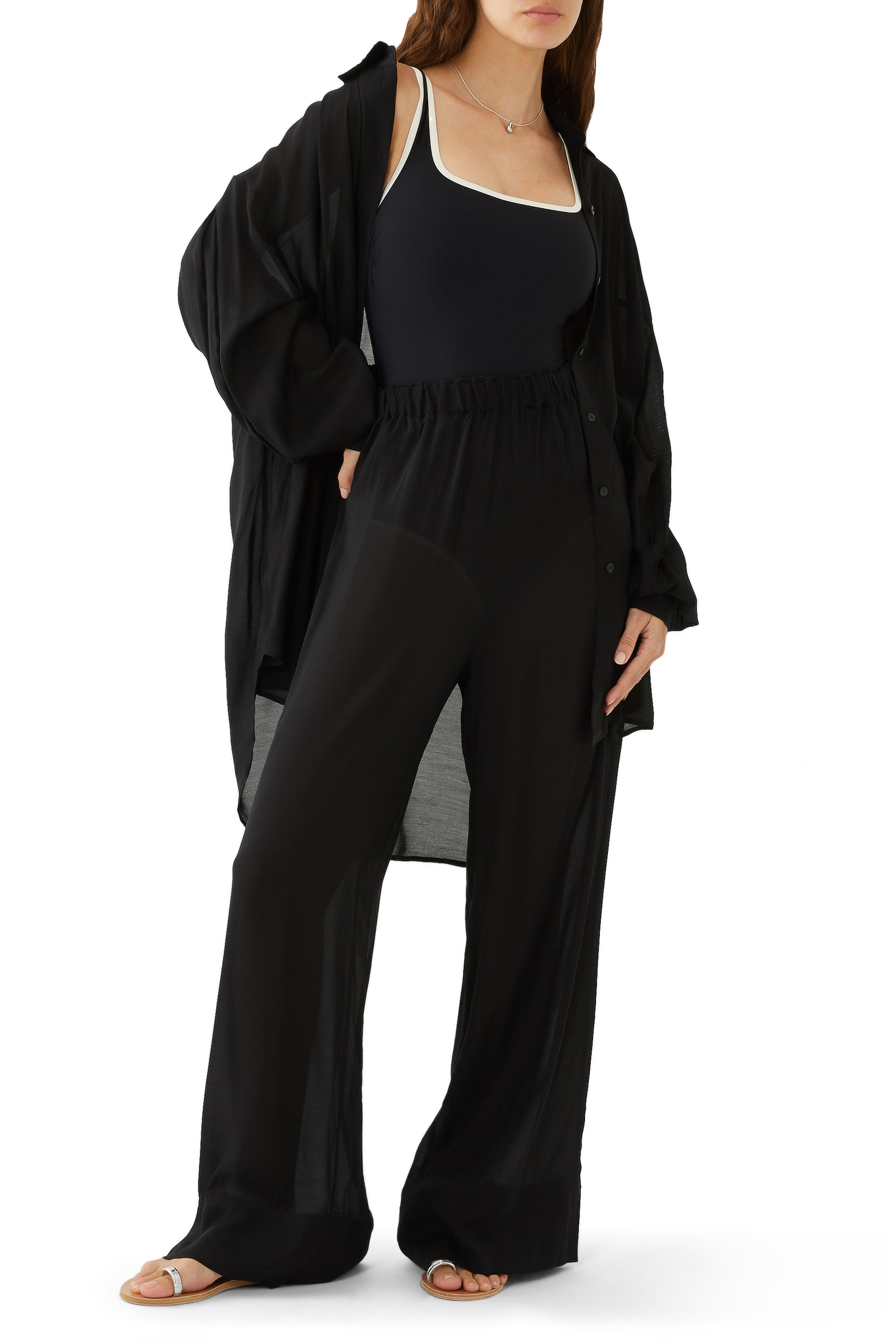 قميص مالي بقصة فضفاضة للارتداء فوق ملابس السباحة شيفون