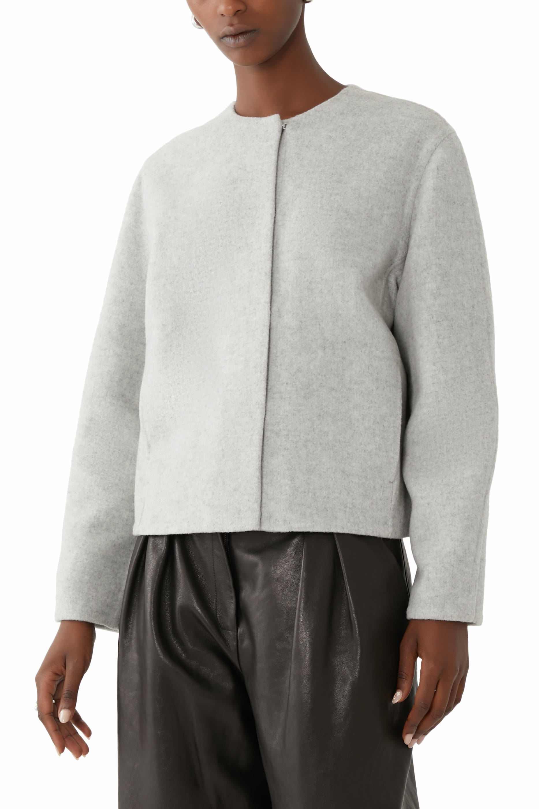 جاكيت بلا ياقة مزيج صوف ايطالي