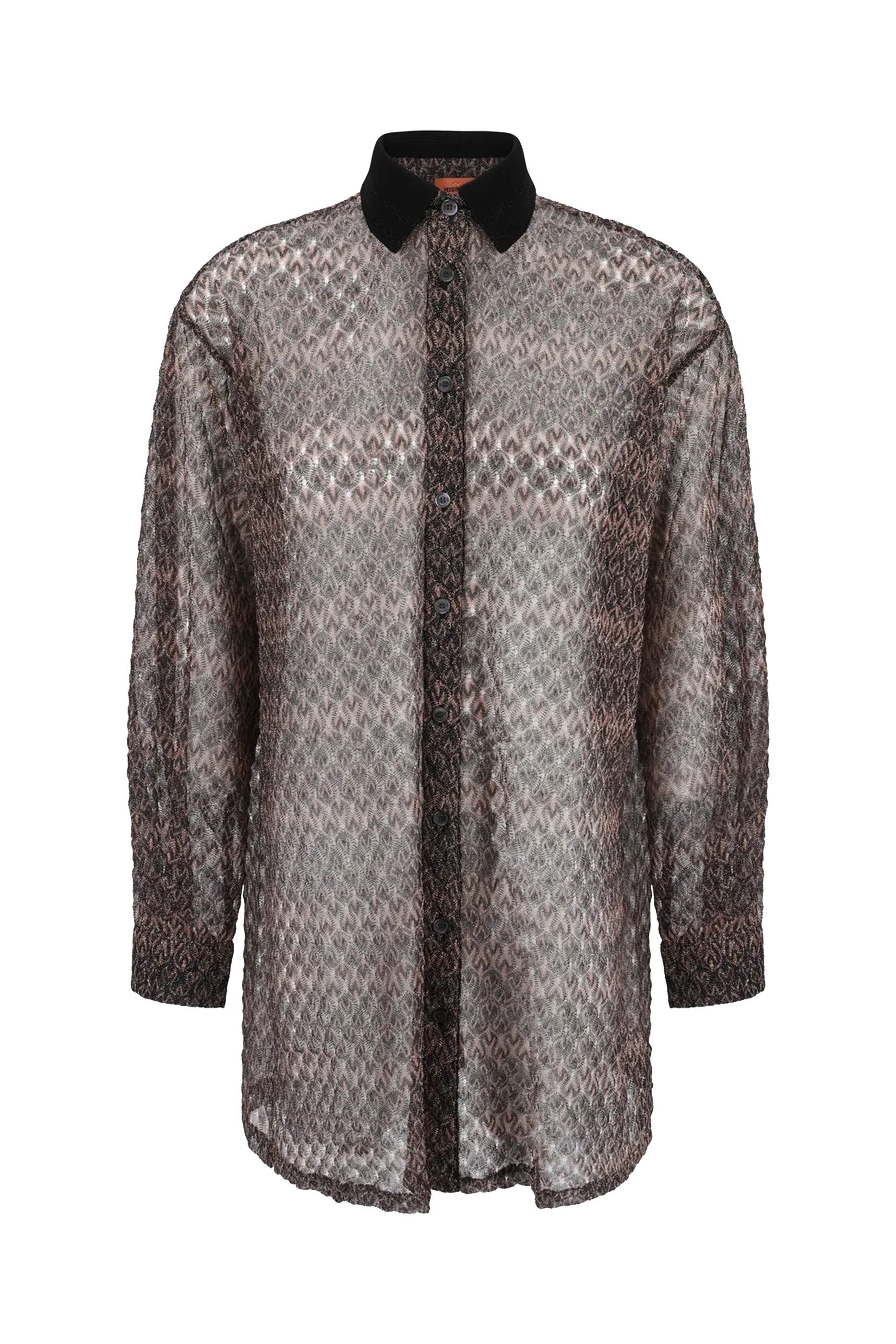 قميص منسوج بنقشة خطوط متعرجة لامعة