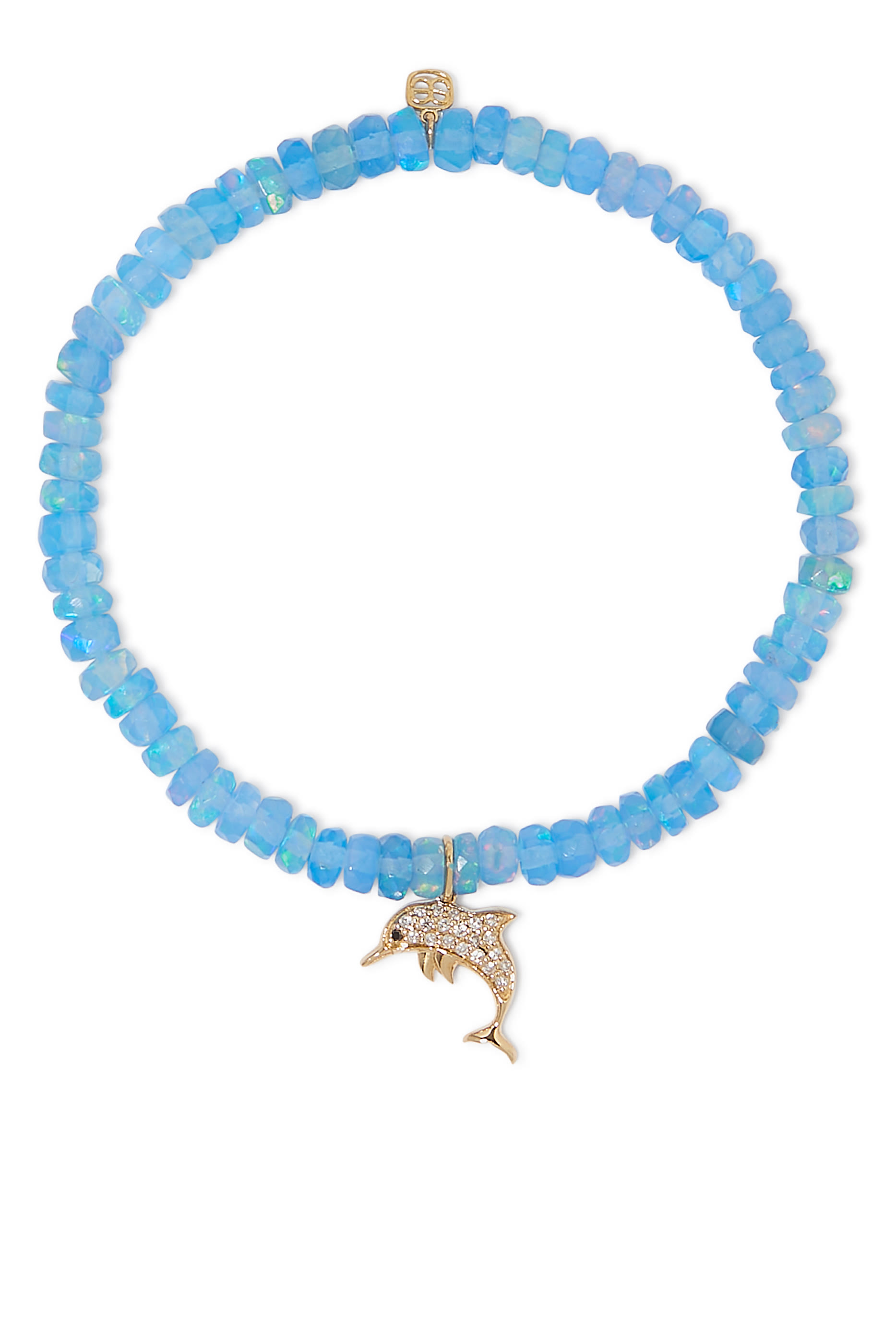 Dolphin Charm Beaded Bracelet, 14k Yellow Gold & Diamonds, Ethiopian Opal
