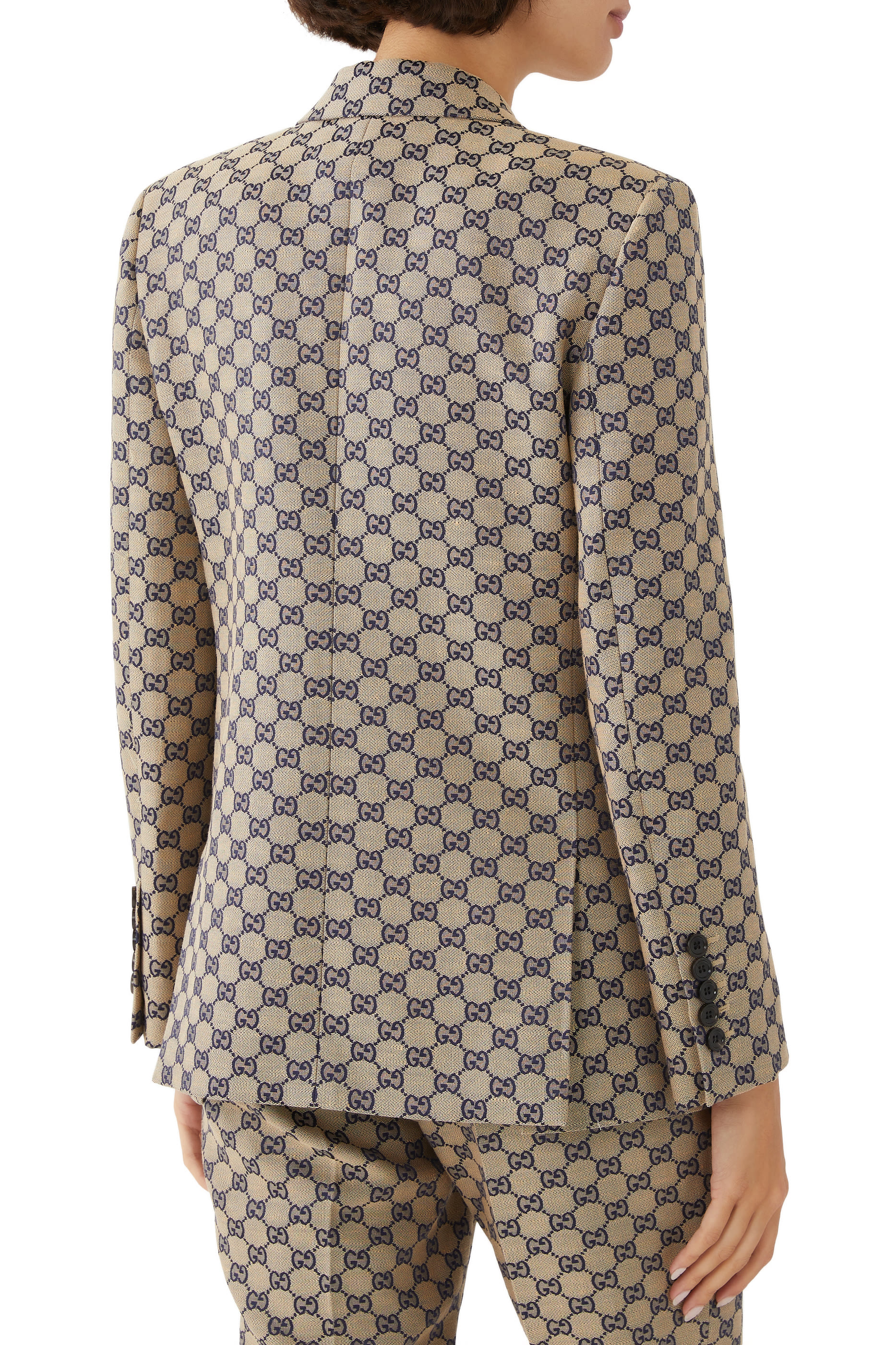 جاكيت بنقشة حرفي شعار الماركة مزيج قماش قنب وكتان