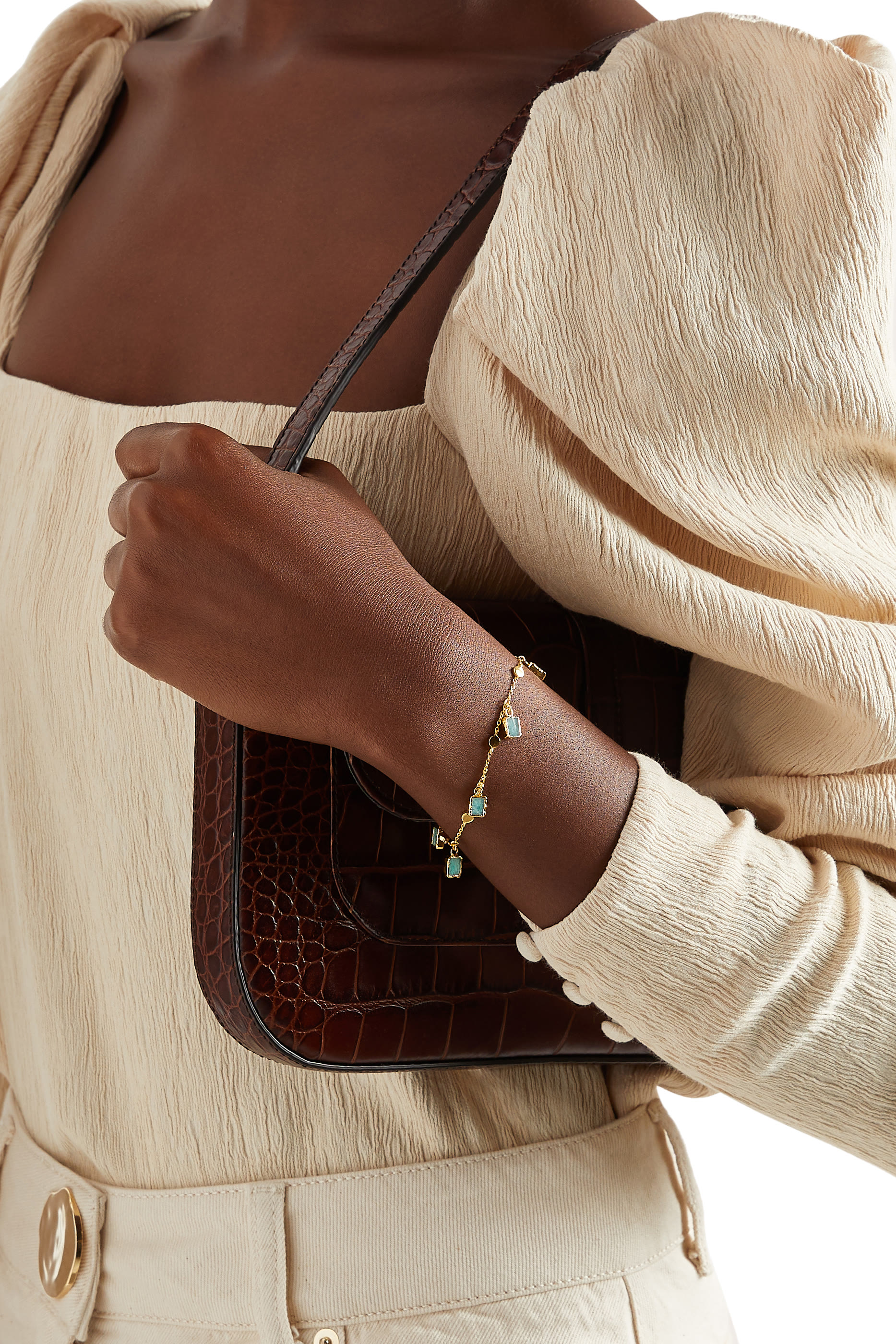 سوار لينا فضة إسترلينية مطلي بالذهب عيار 18 ومرصع بالأمازونيت