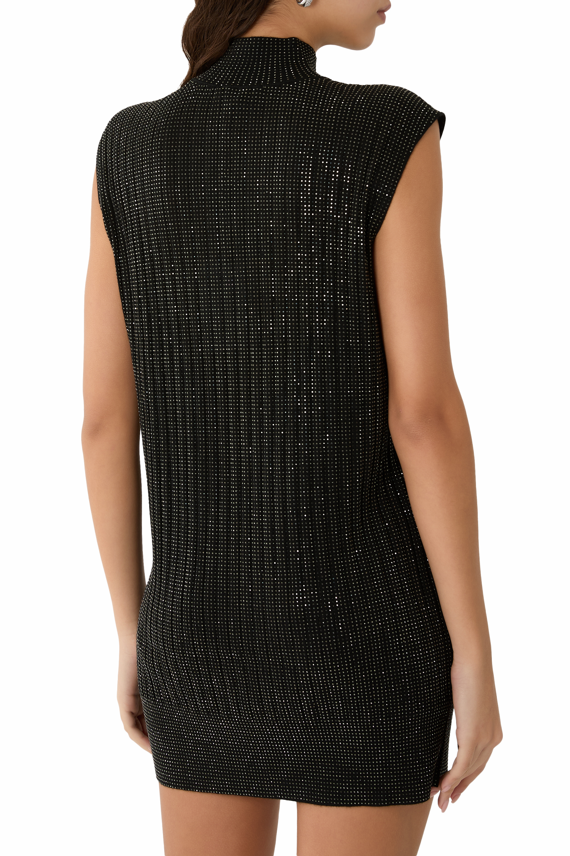 فستان بلا أكمام مرصع بأحجار الراين بالكامل