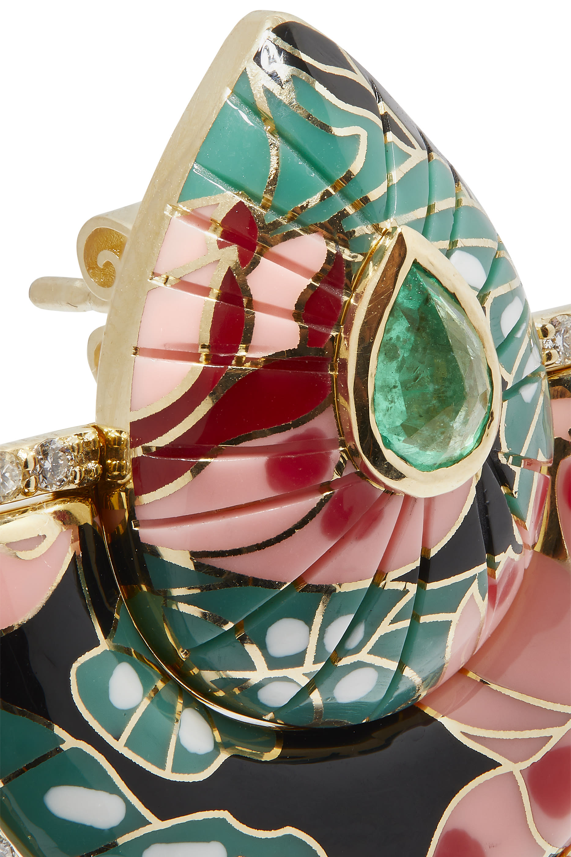 أقراط بوند ستريت كبيرة بتصميم مروحة صينية مرصعة بالماس ذهب أصفر عيار 18