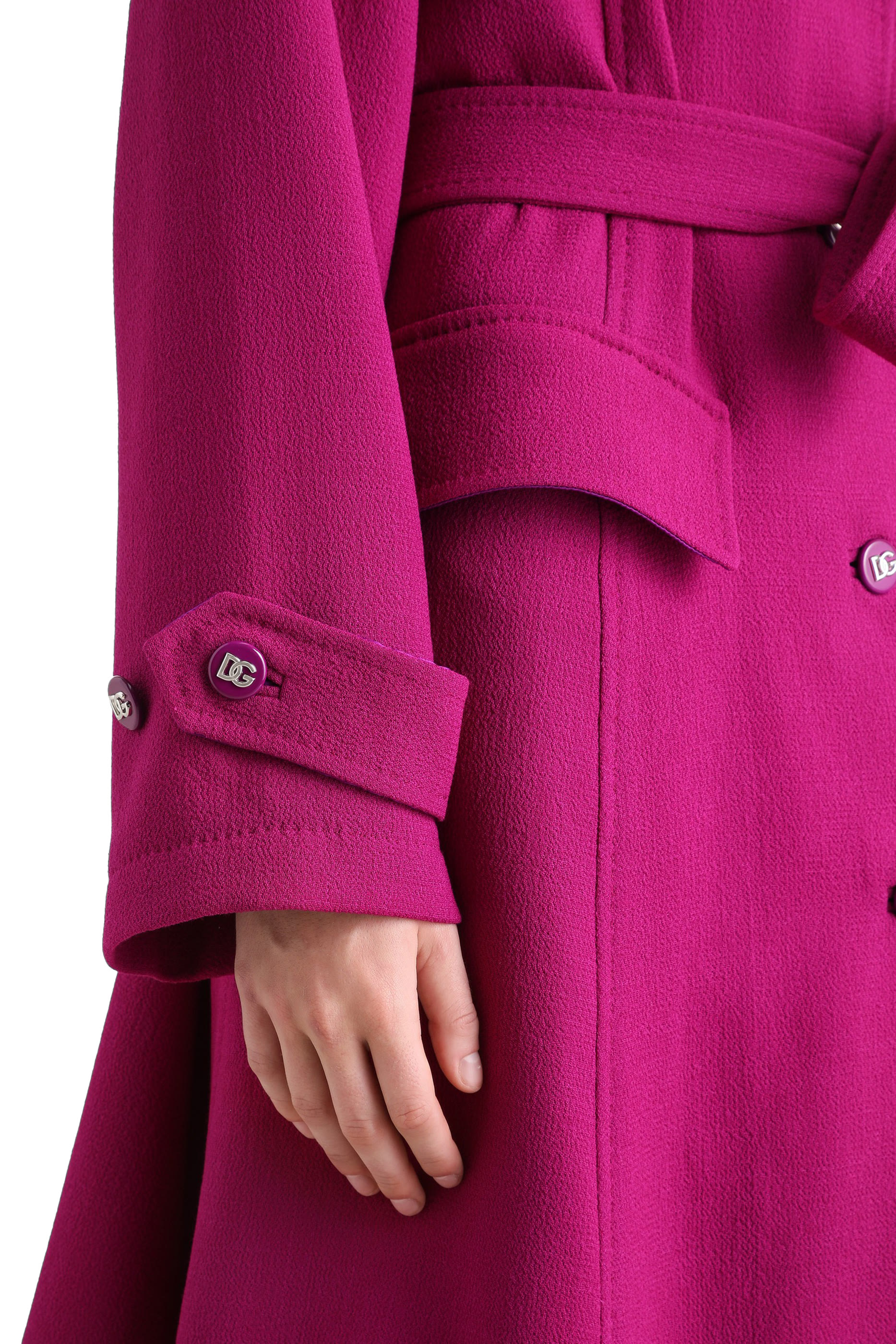 Single-Breasted Wool Crepe Coat with Belt